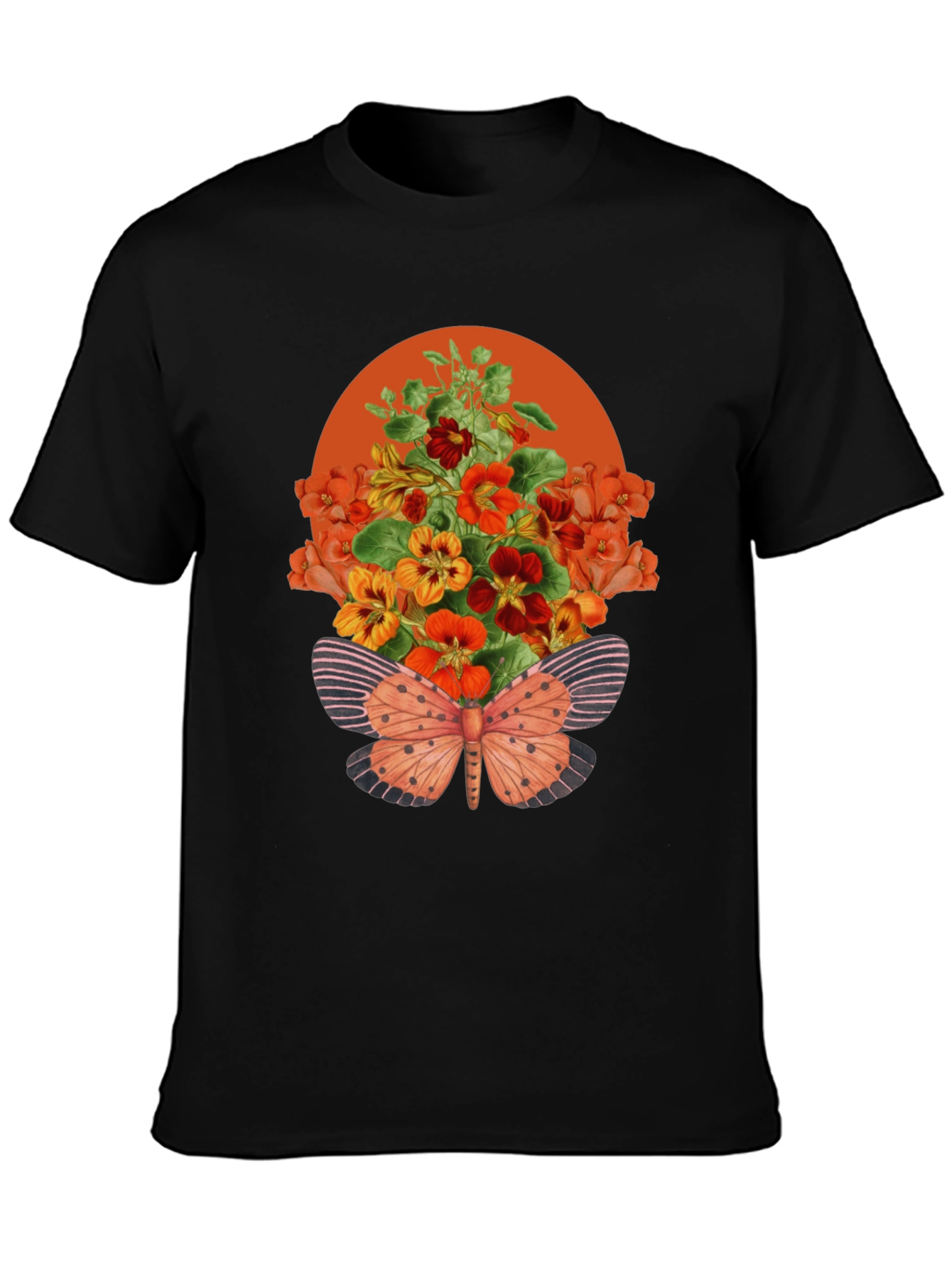 Black Floral Butterfly Graphic Tee - Stylish Unisex T-Shirt view 3