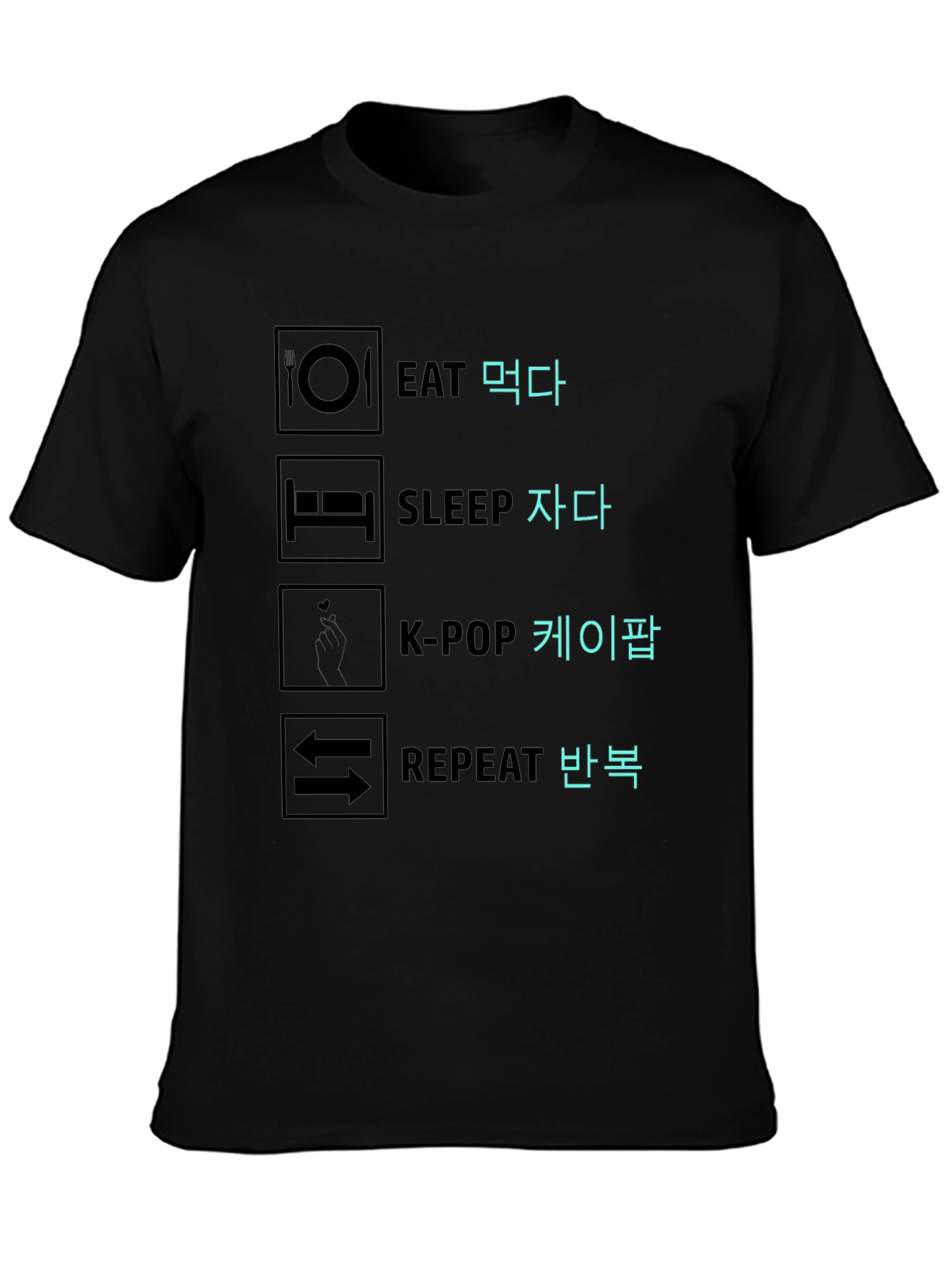 Black Eat Sleep K-Pop Repeat Graphic Tee view 3
