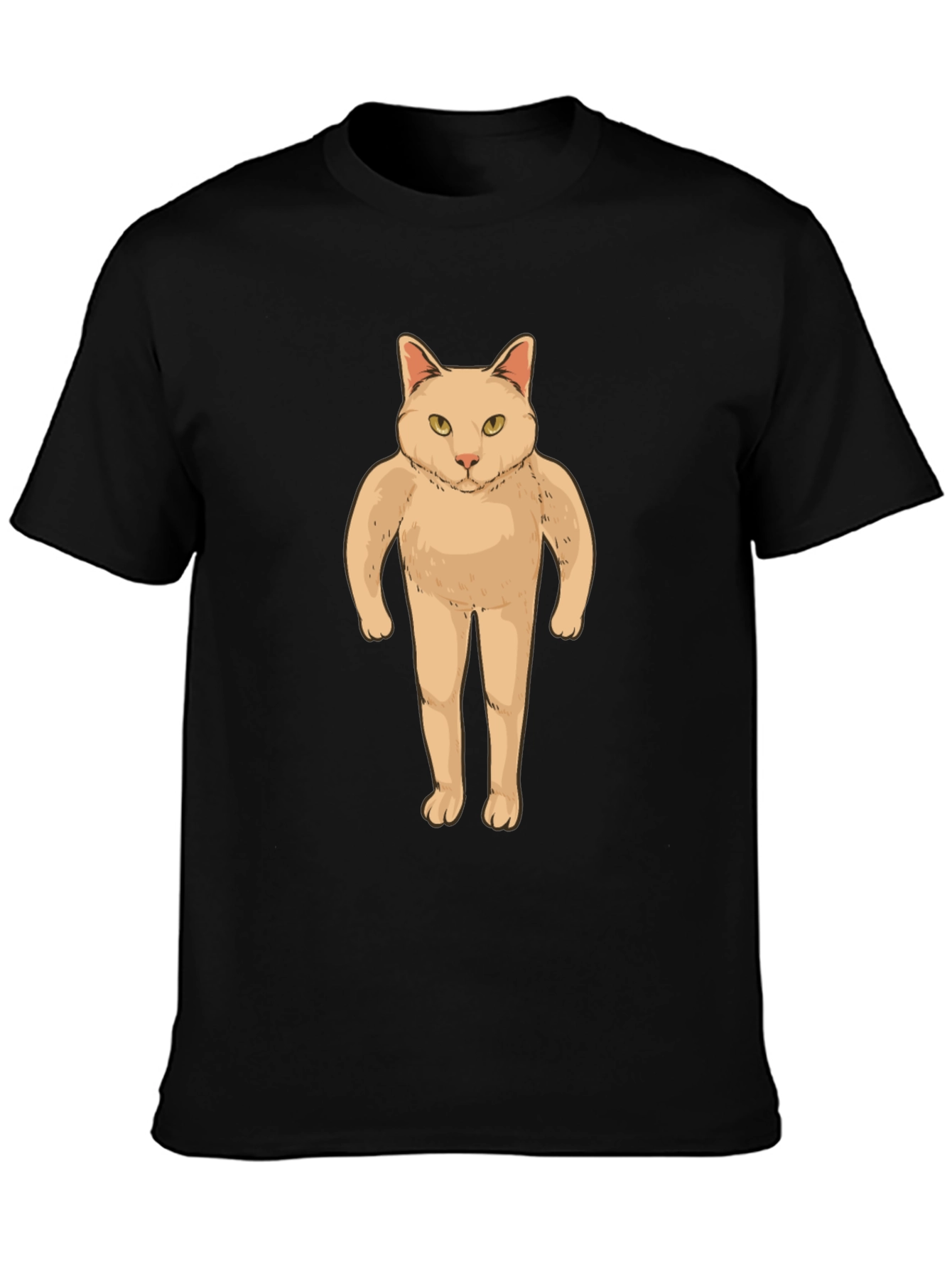 Black Funny Cat Man T-Shirt - Black Graphic Tee view 3