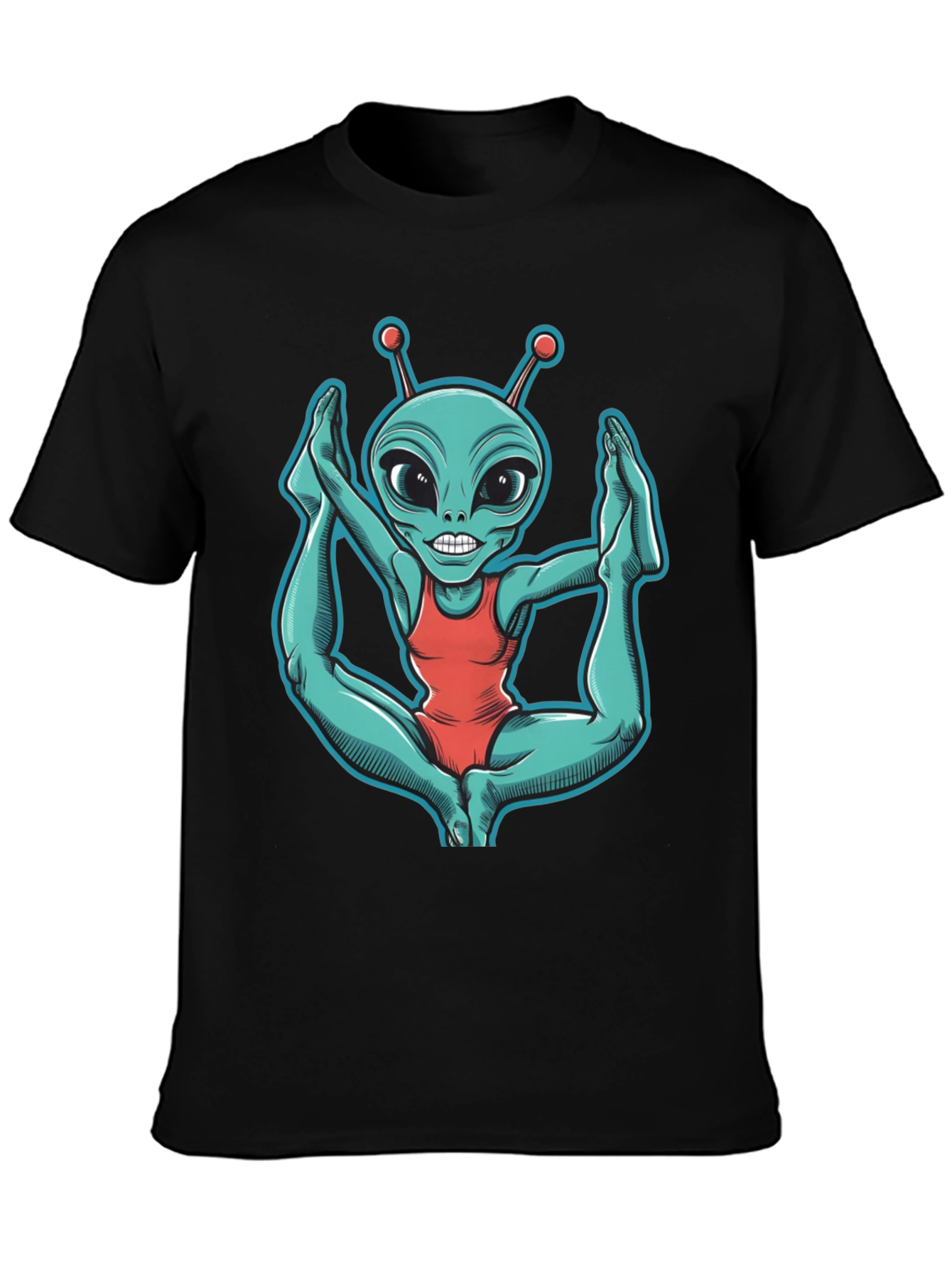 Black Alien Yoga T-Shirt - Funny Extraterrestrial Tee view 3