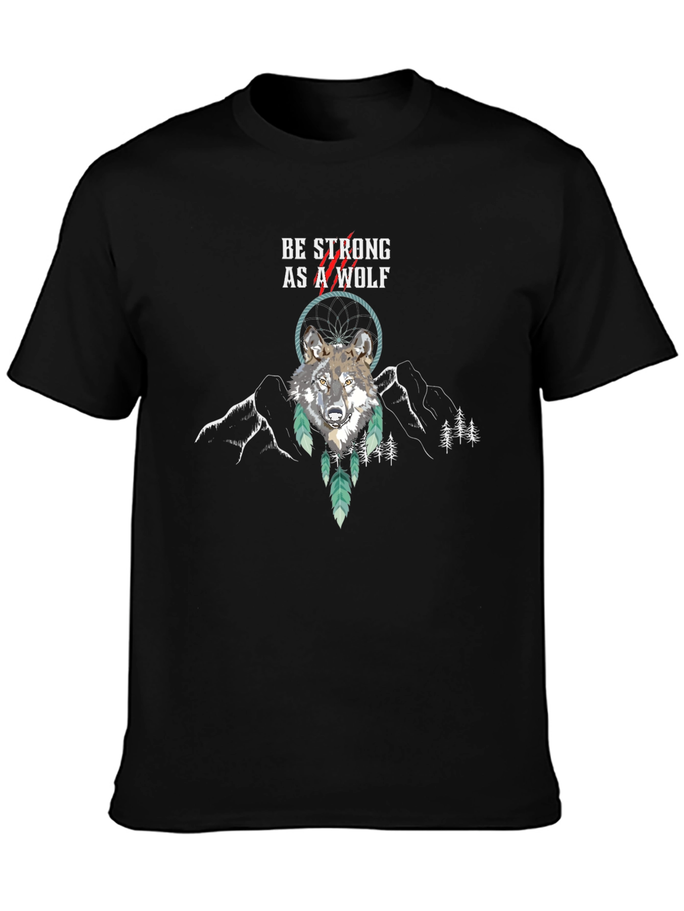 Black Be Strong Wolf Graphic Tee view 3