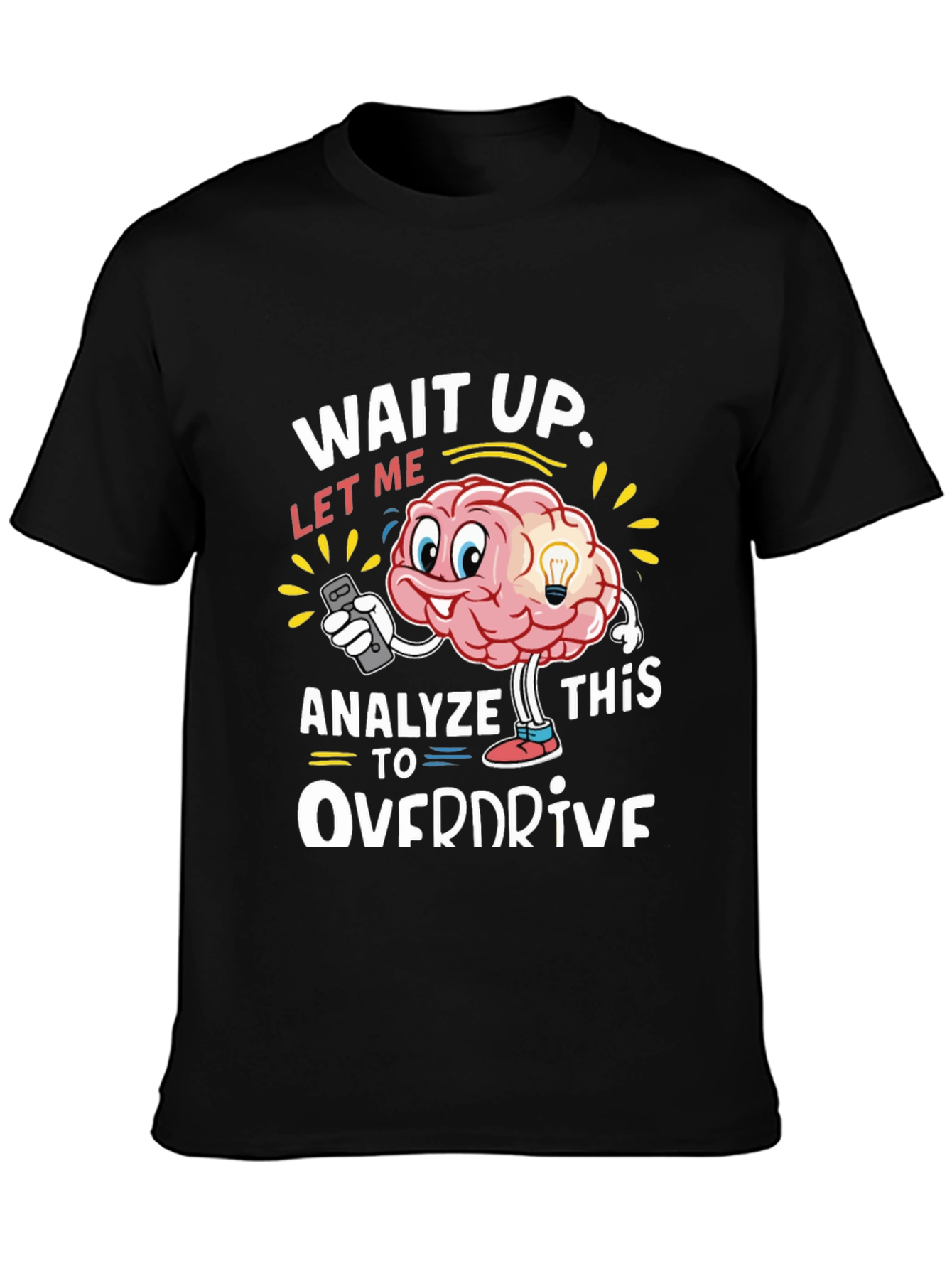Black Brain Analyze Funny Overdrive Black T-Shirt view 3