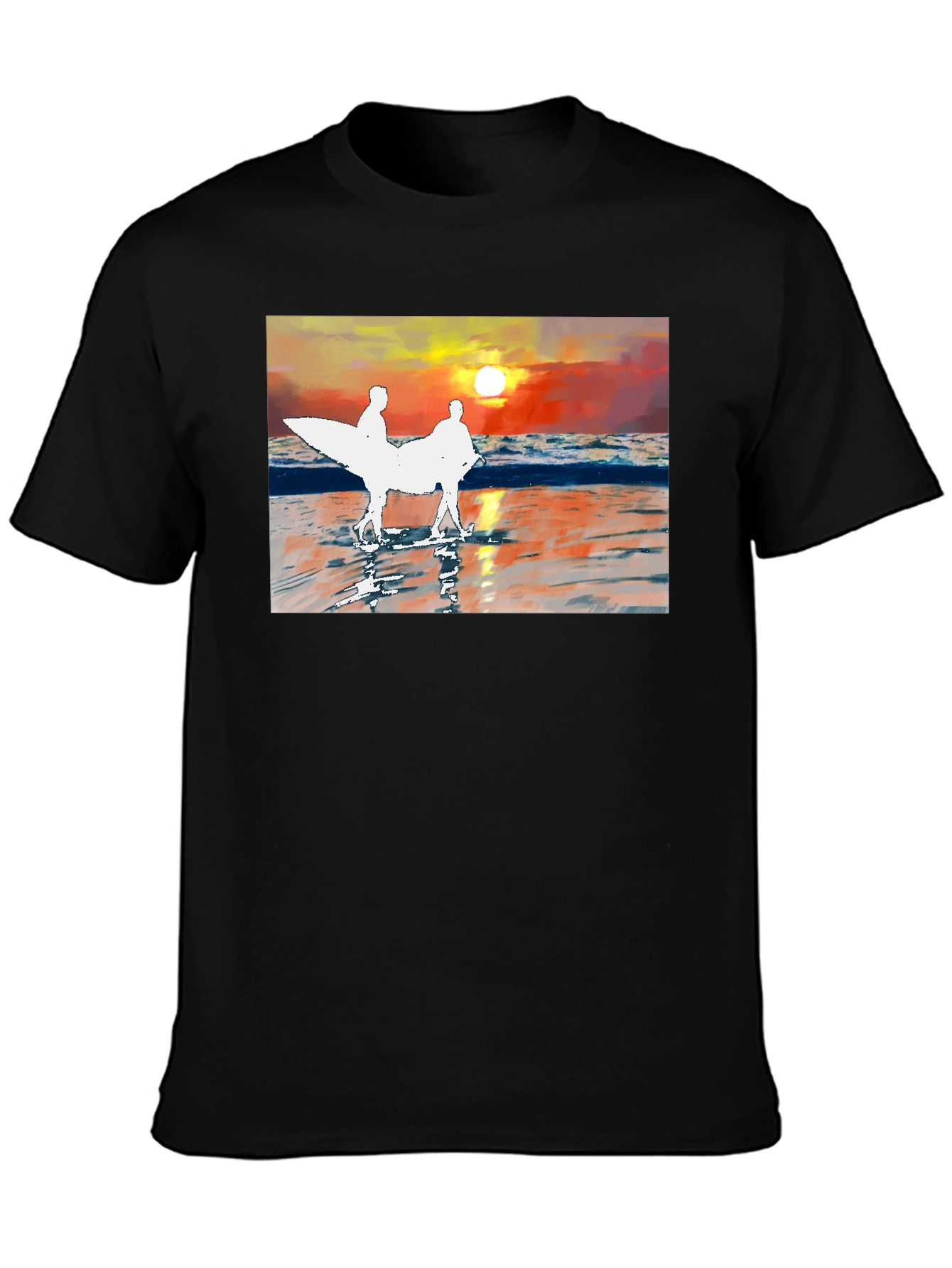 Black Sunset Surfer Graphic Tee - Black Cotton T-Shirt view 3