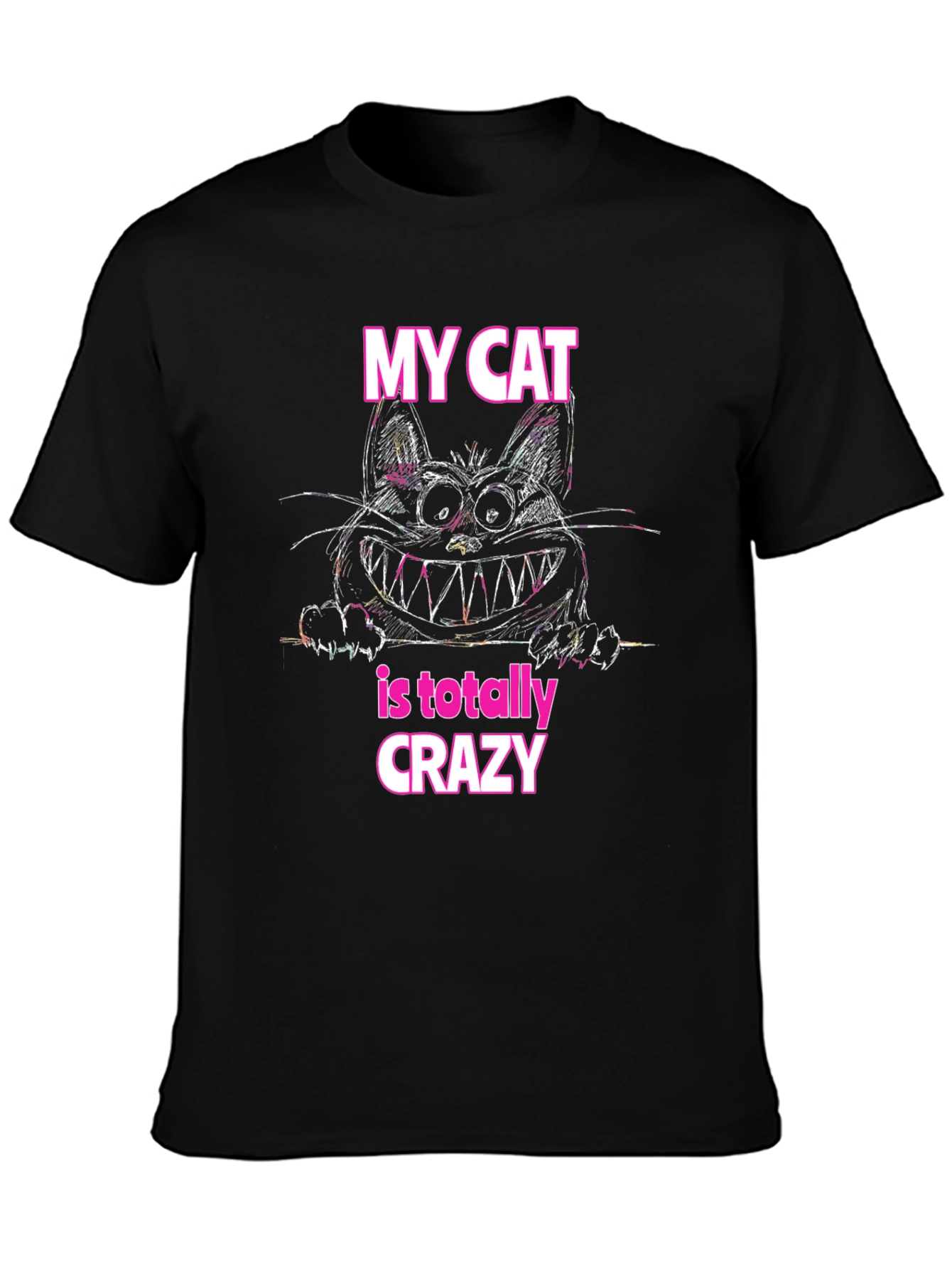 Black Crazy Cat Graphic T-Shirt - Soft Cotton Tee view 3
