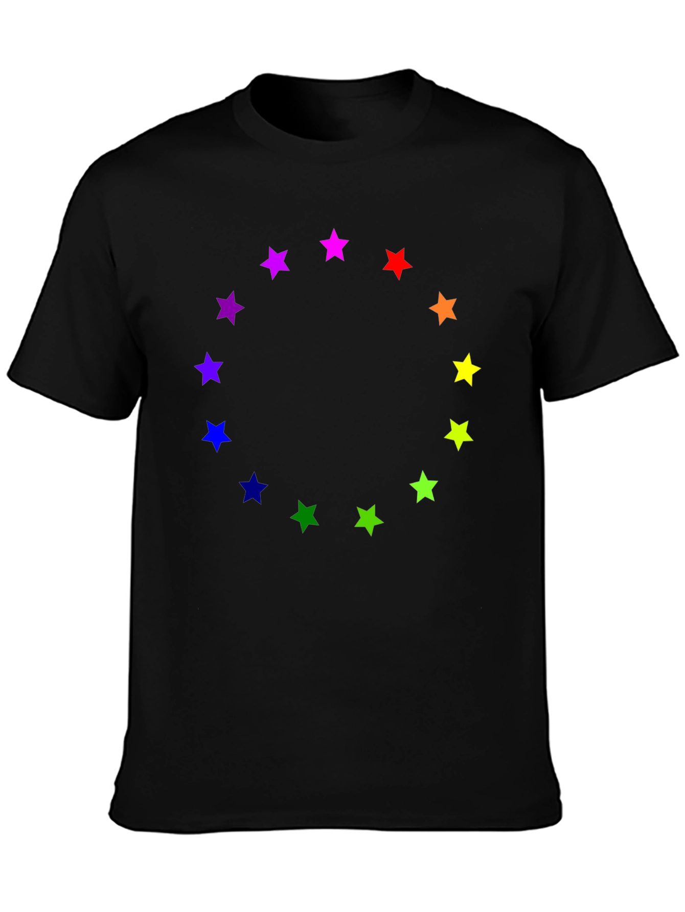 Black Rainbow Star Circle Black T-Shirt view 3
