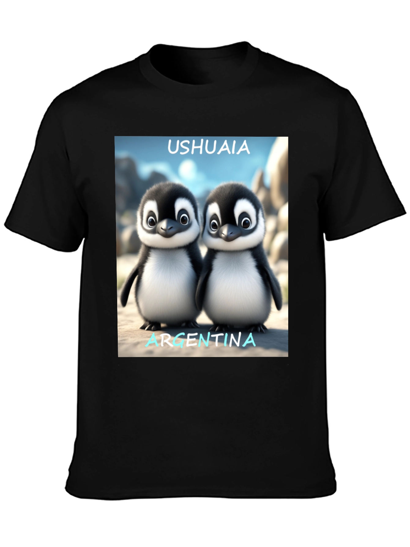 Black Ushuaia Argentina Penguin Tee - Black view 3