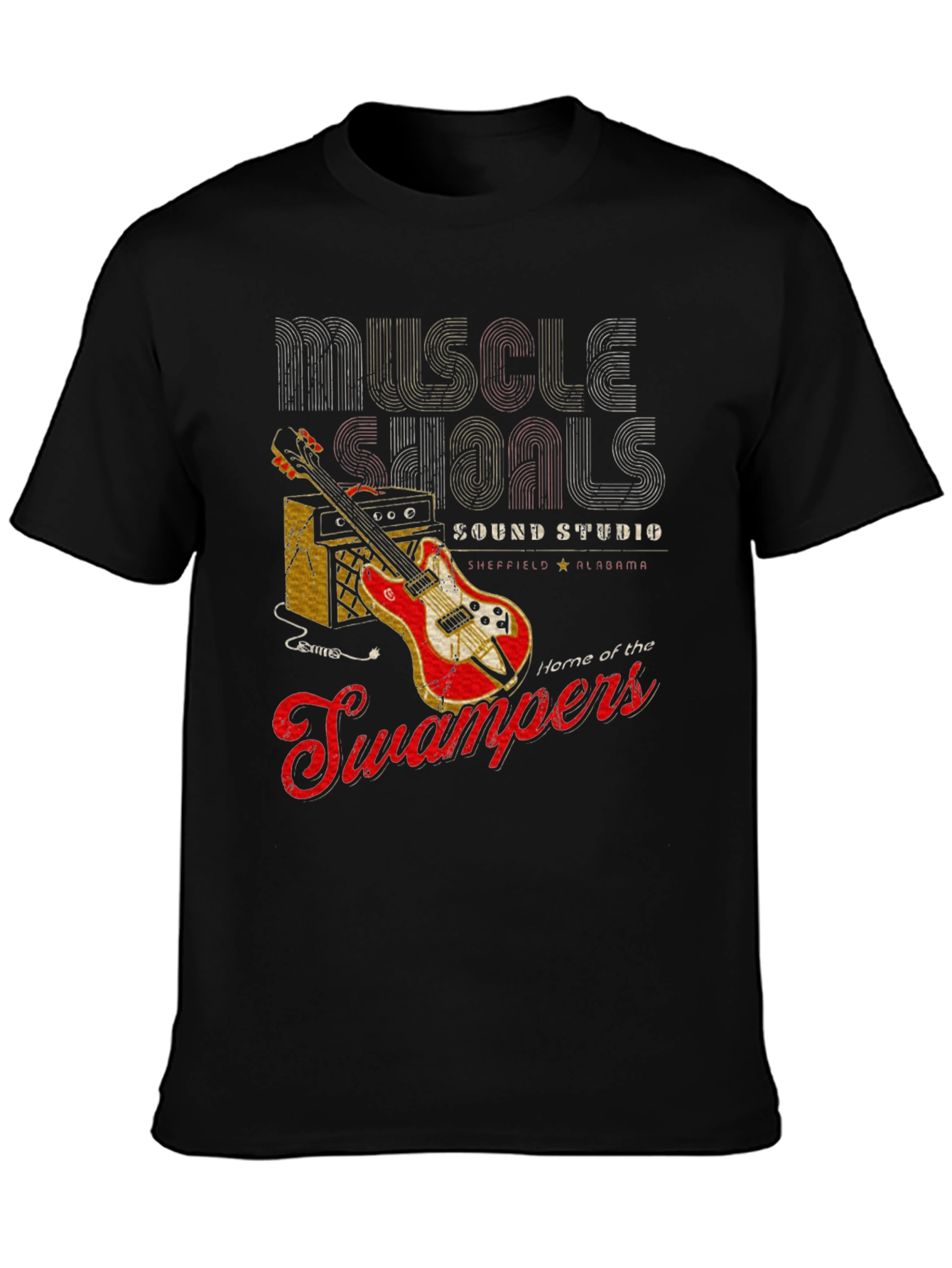 Black Muscle Shoals Sound Studio Guitar Graphic T-Shirt view 3