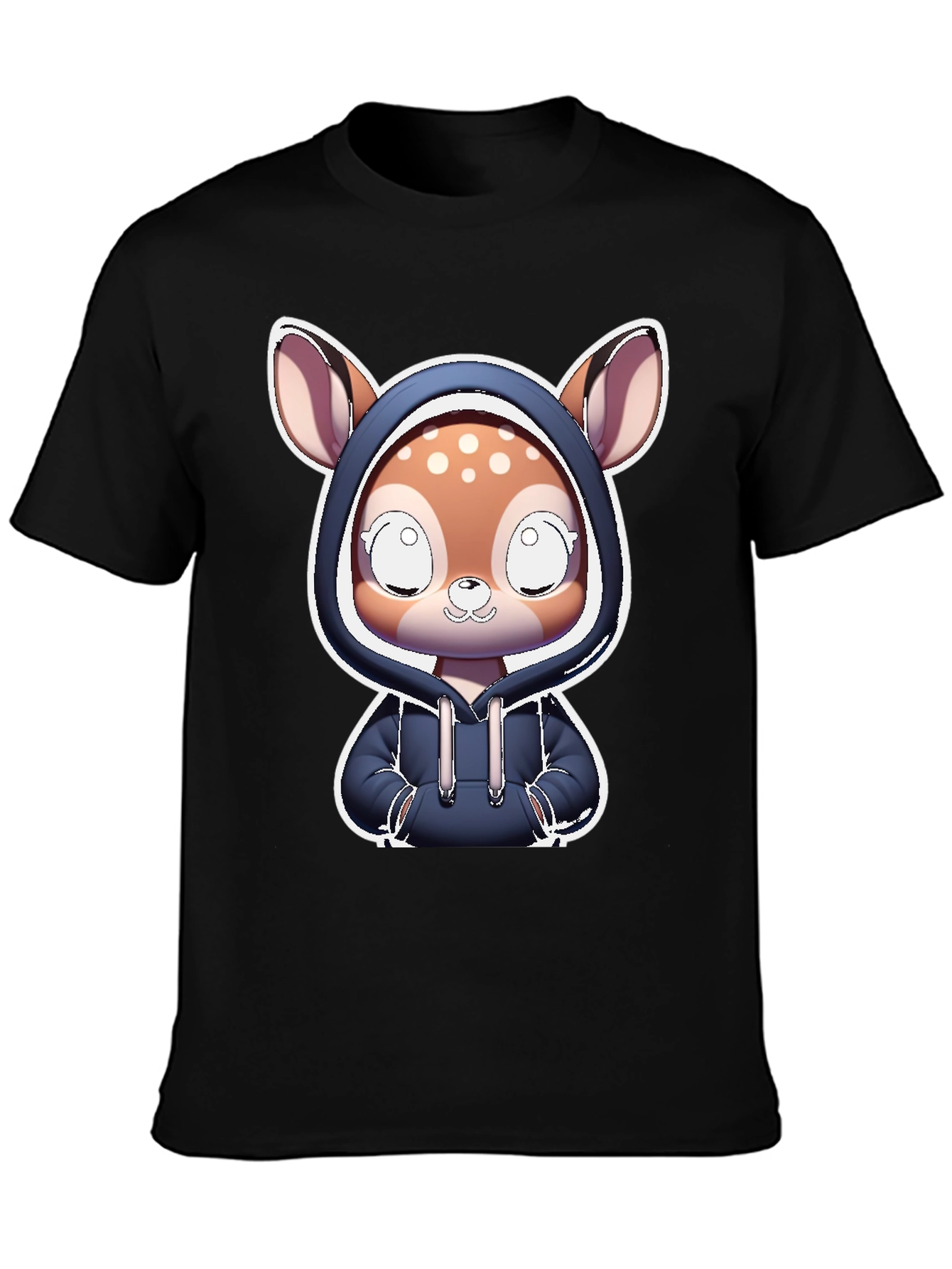 Black Cute Deer Hoodie T-Shirt view 3