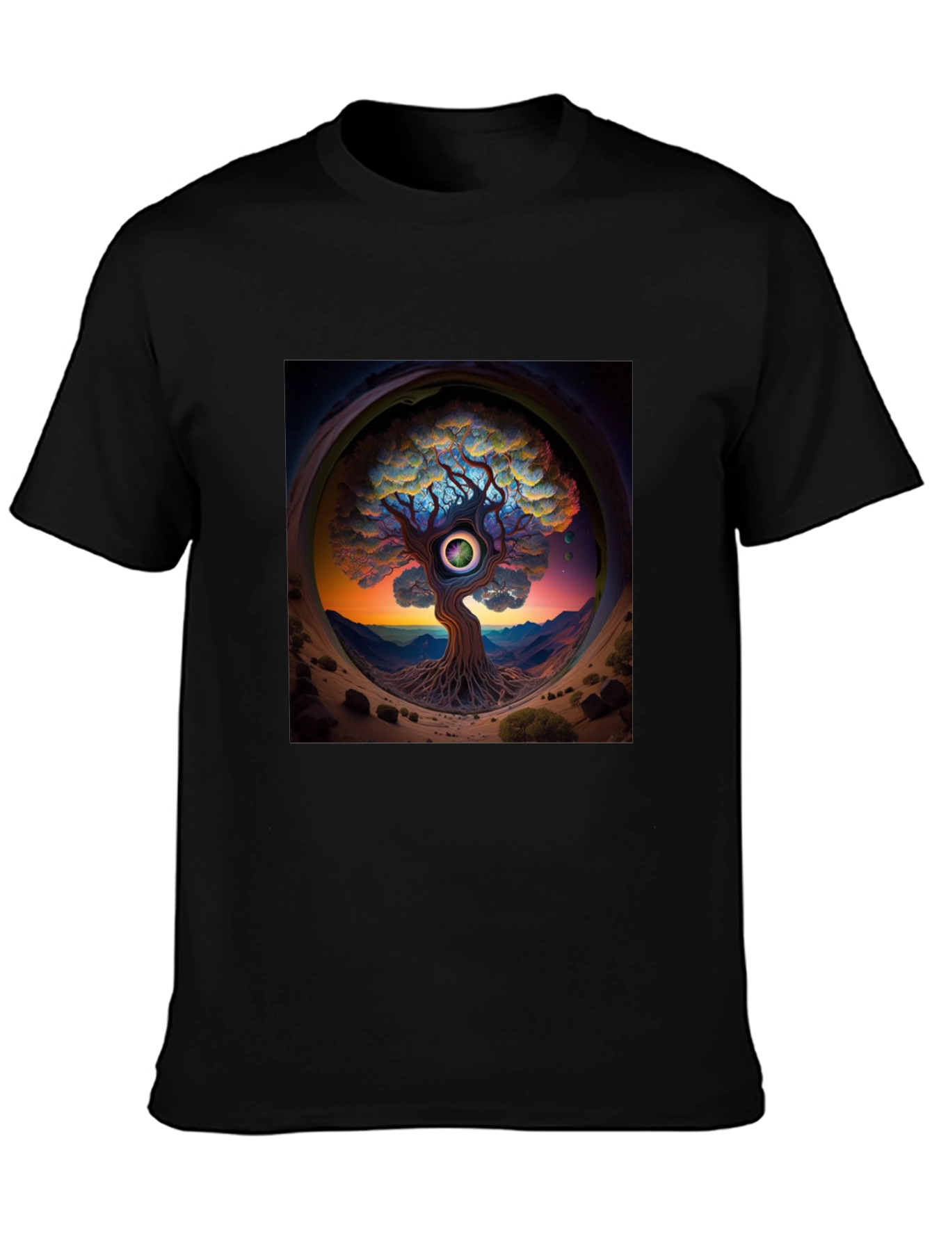 Black Third Eye Tree Graphic Tee - Unique Design view 3