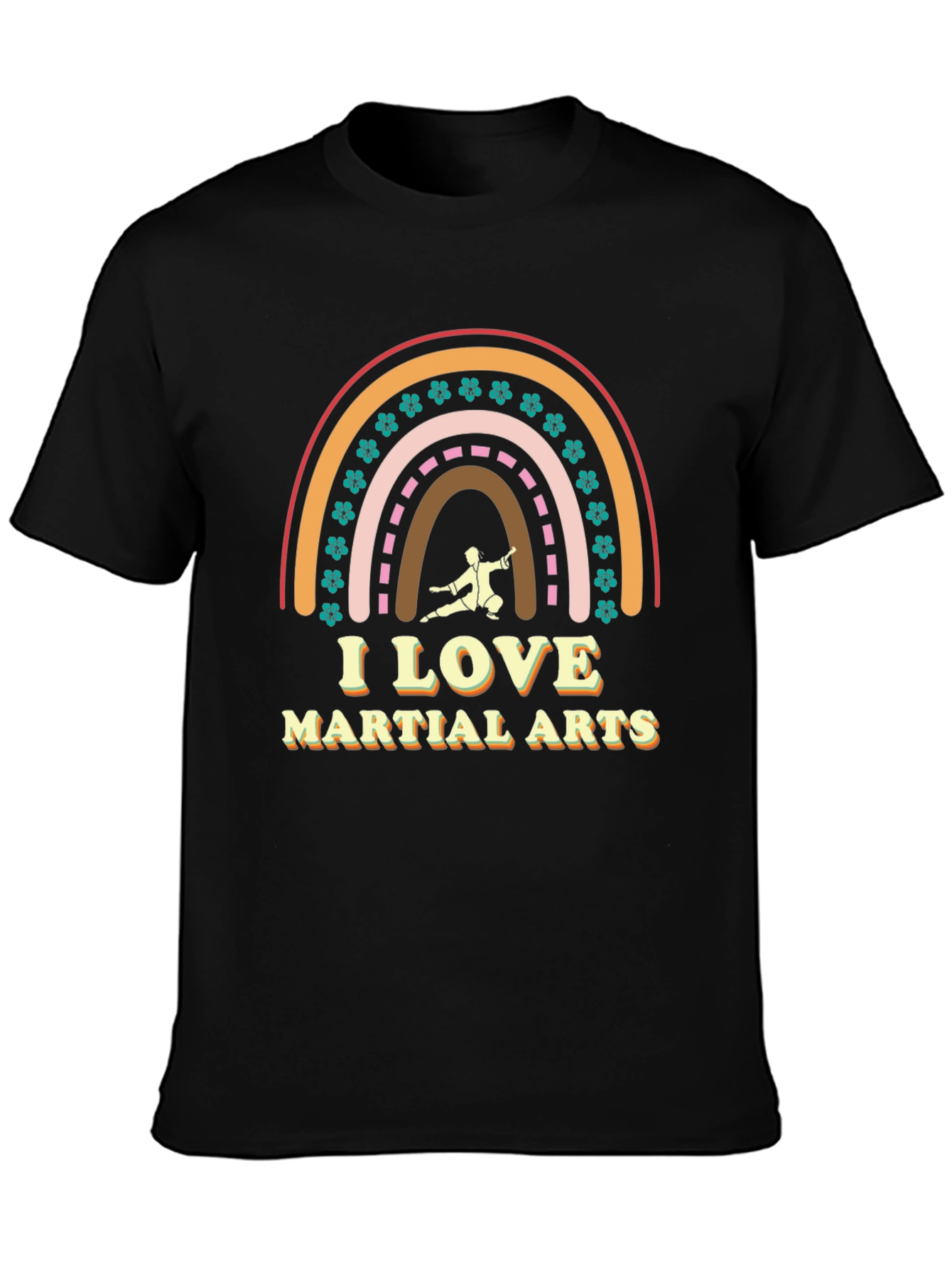 Black I Love Martial Arts Rainbow Graphic T-Shirt view 3