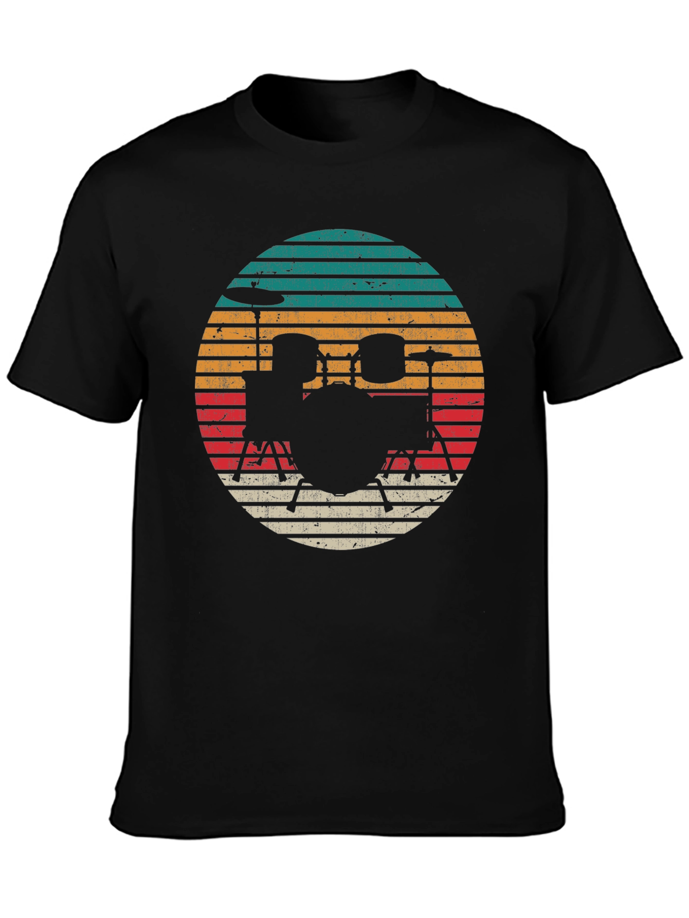 Black Retro Drum Set Graphic Tee - Black view 3