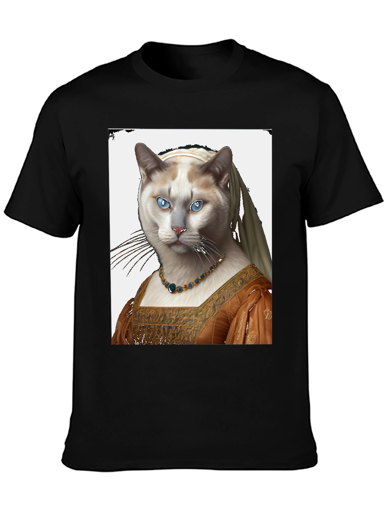 Black Cat with Pearl Earring T-Shirt view 3