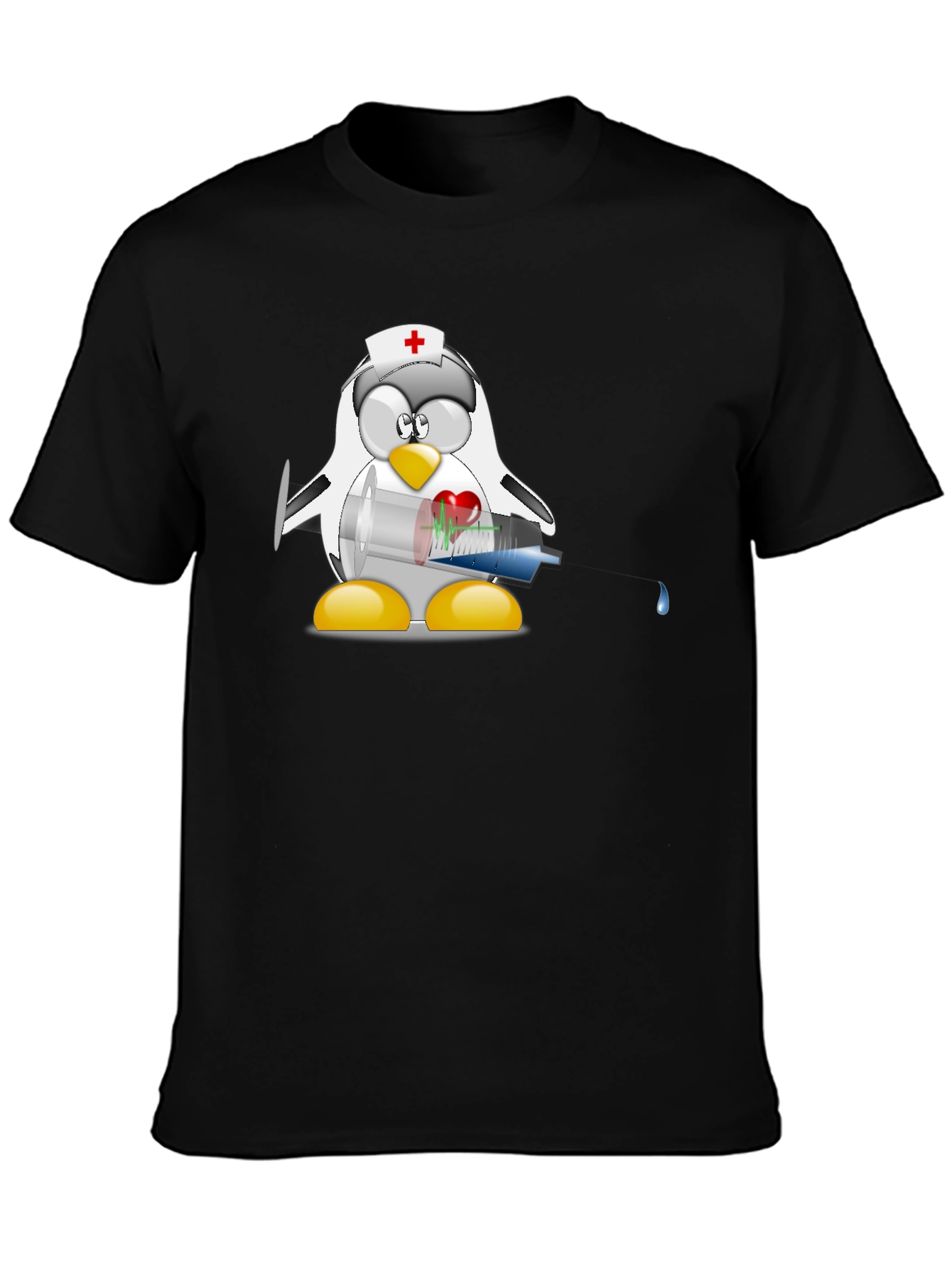 Black Nurse Penguin T-Shirt - Black Cotton Tee view 3