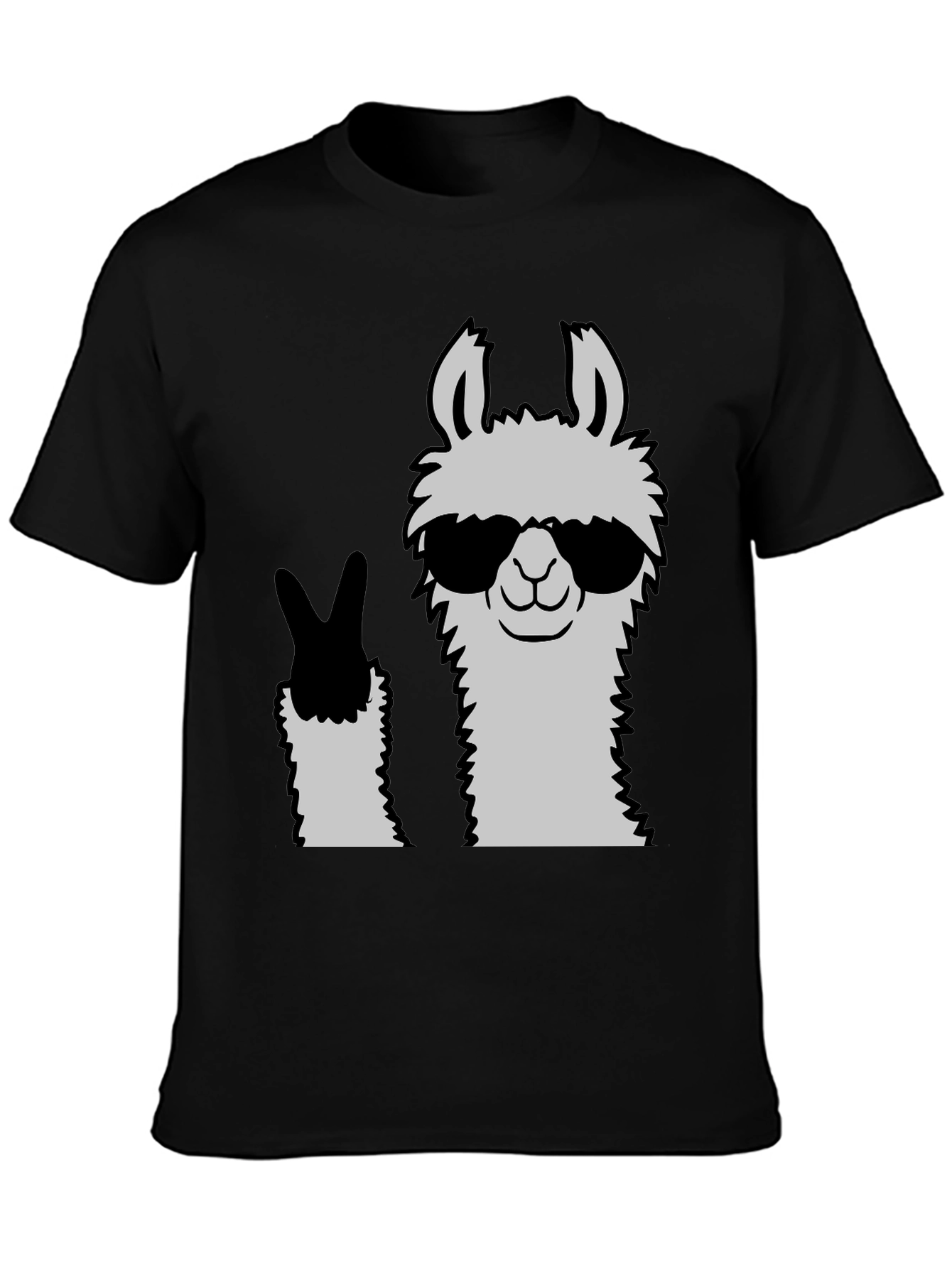 Black Cool Llama Peace Sign Black T-Shirt view 3