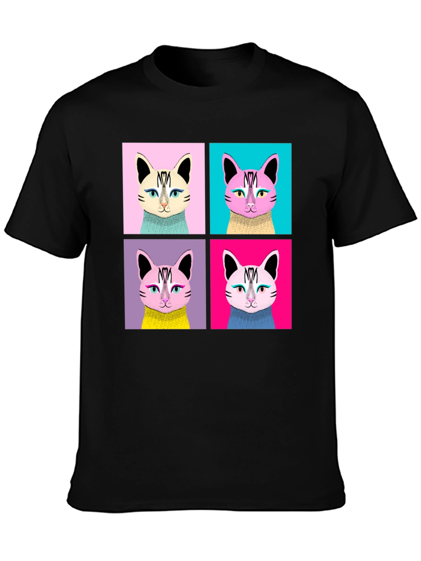 Black Pop Art Cat Graphic Black T-Shirt view 3