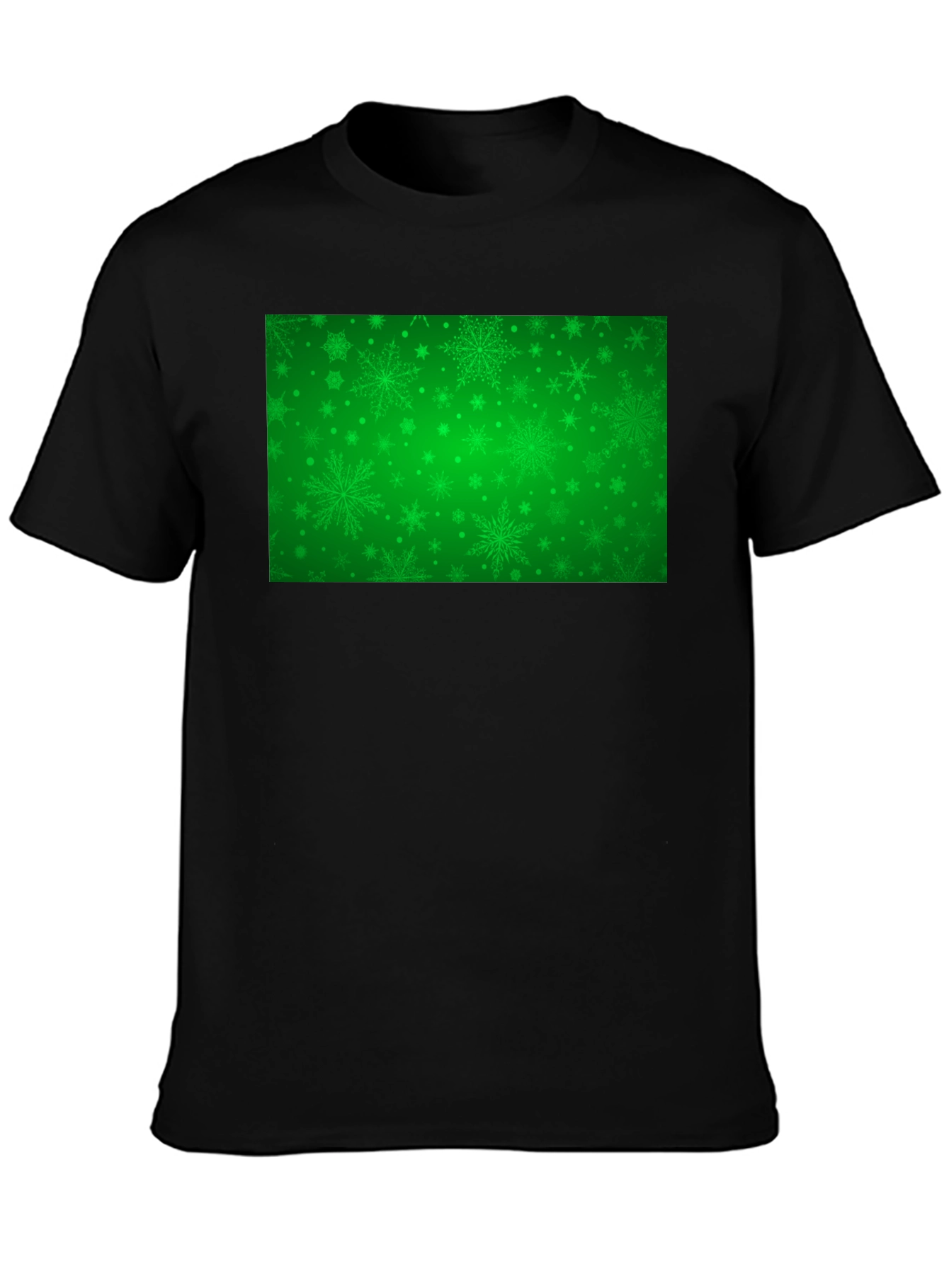 Black Green Snowflakes Pattern Black T-Shirt view 3