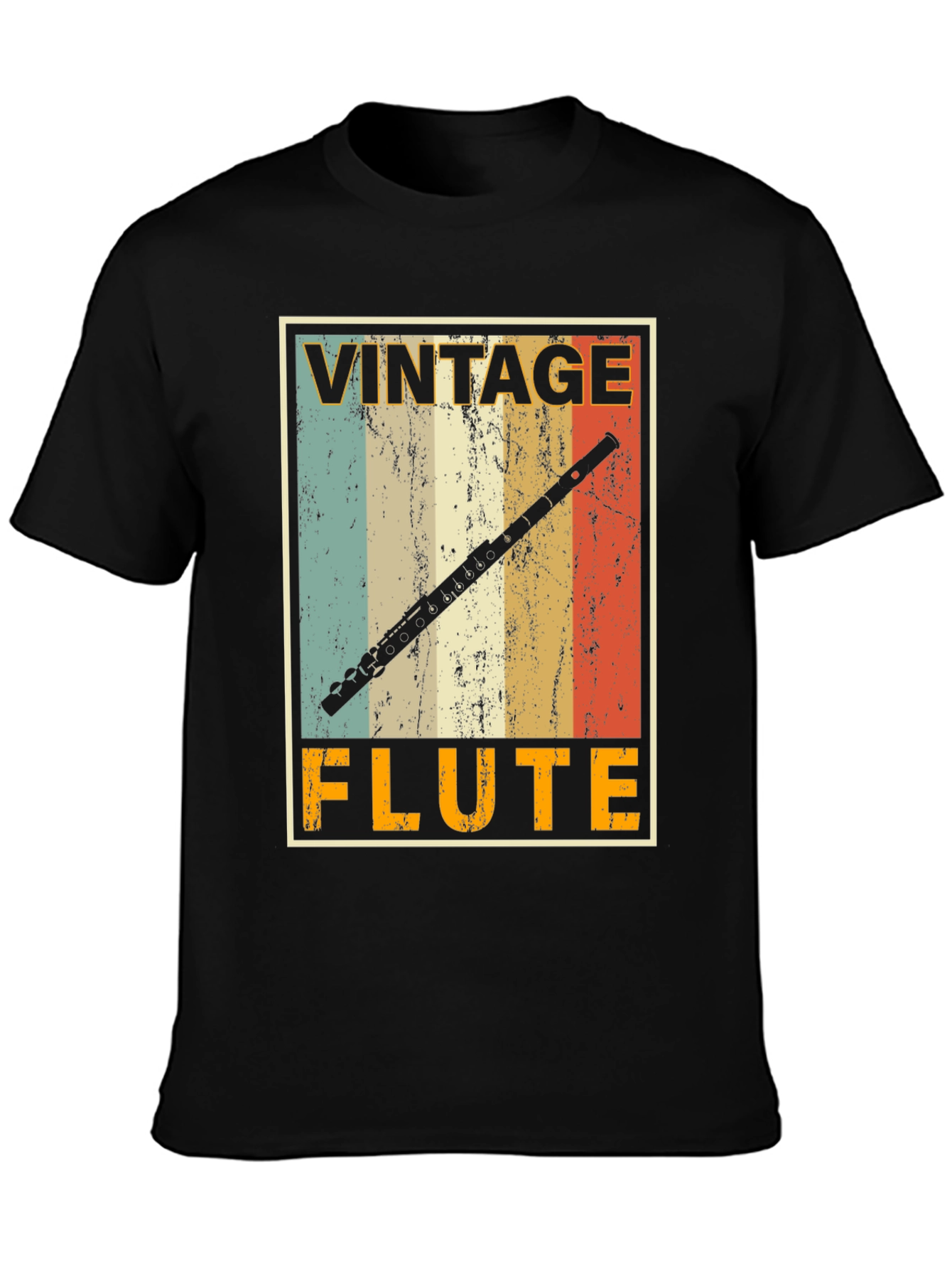 Black Vintage Flute T-Shirt - Musician's Retro Style Tee view 3