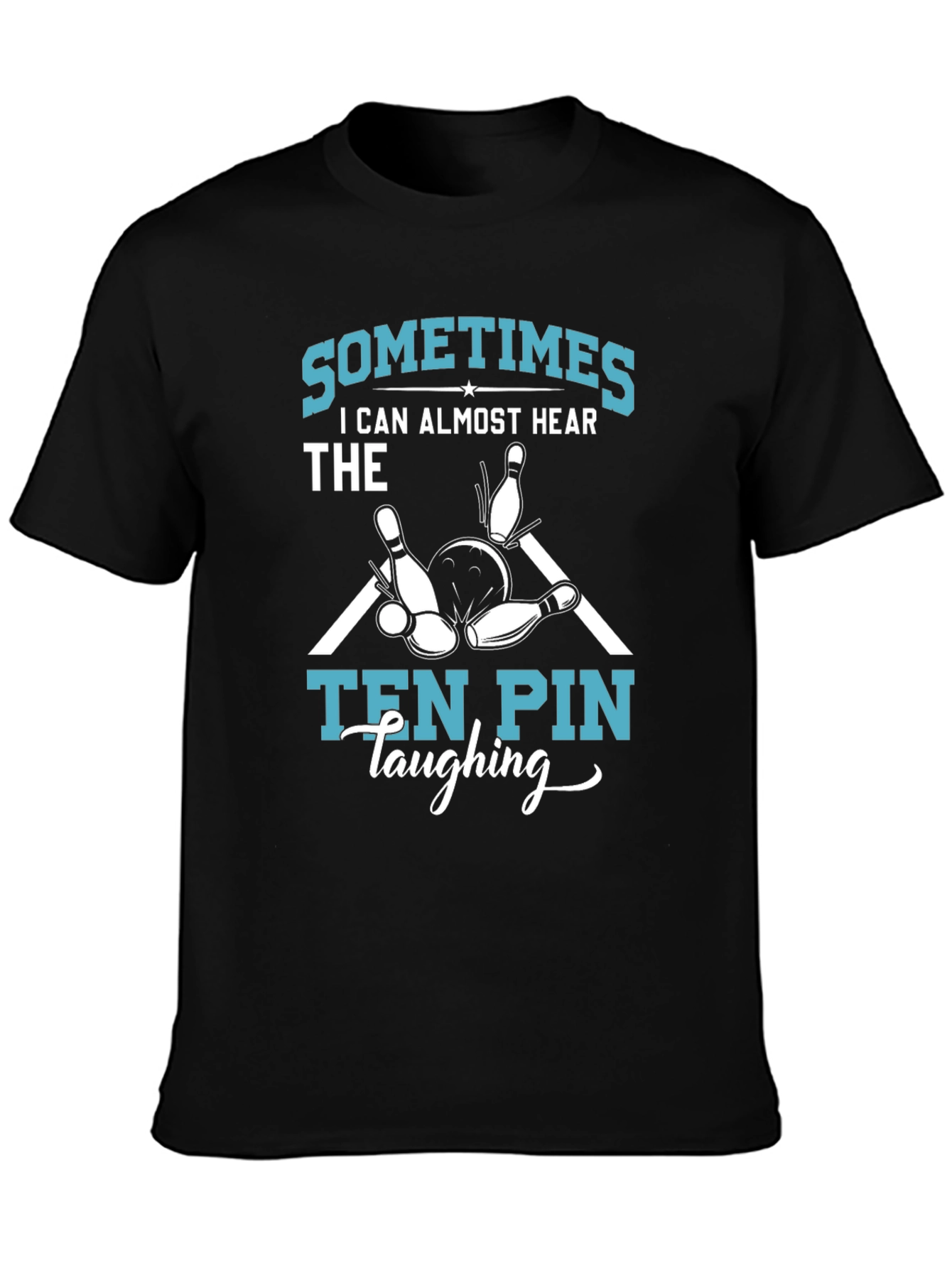 Black Funny Bowling T-Shirt - Ten Pin Laughing view 3