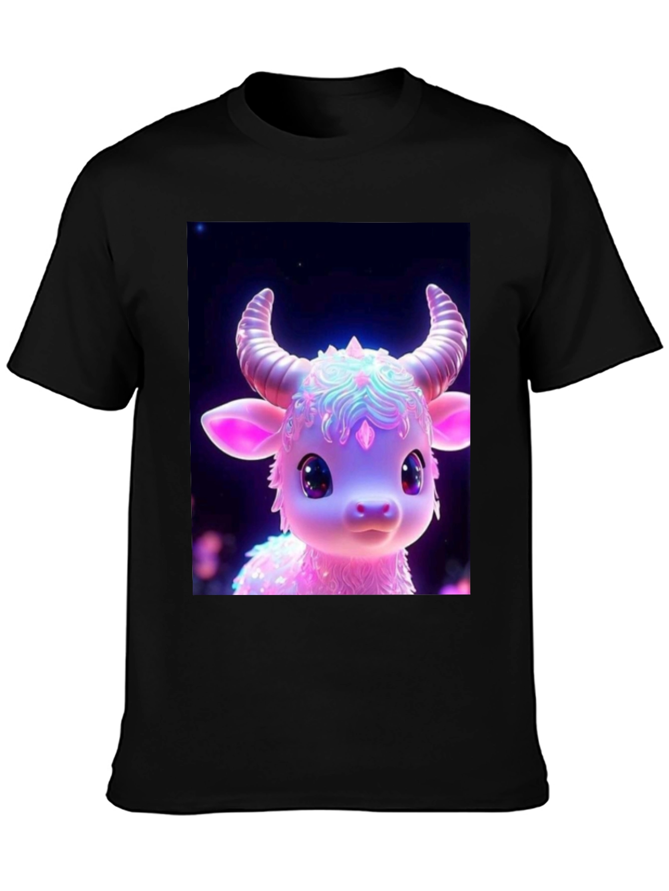 Black Cute Cartoon Cow Graphic Tee - Black view 3