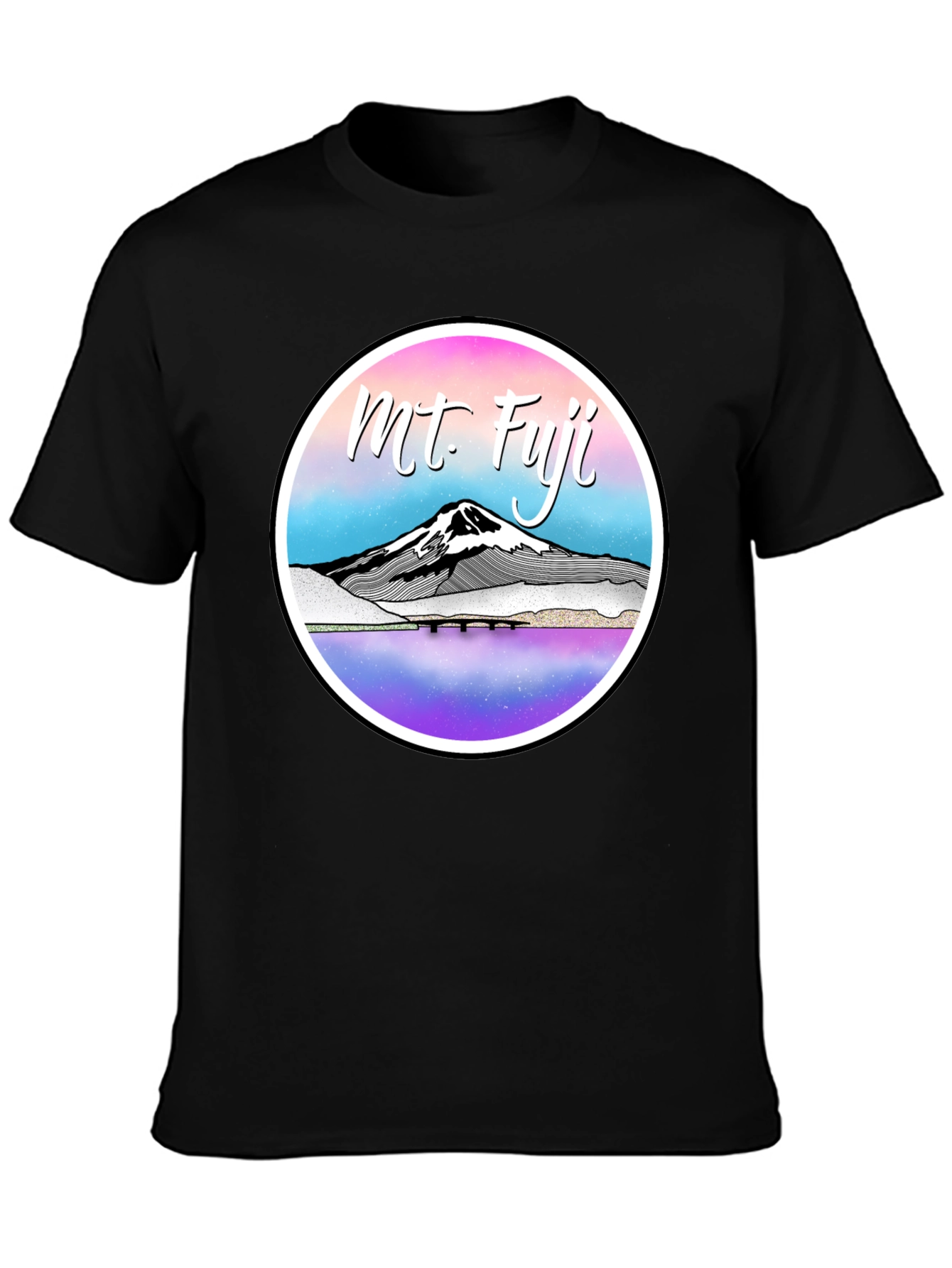 Black Mt. Fuji Graphic Tee - Black Cotton Blend T-Shirt view 3