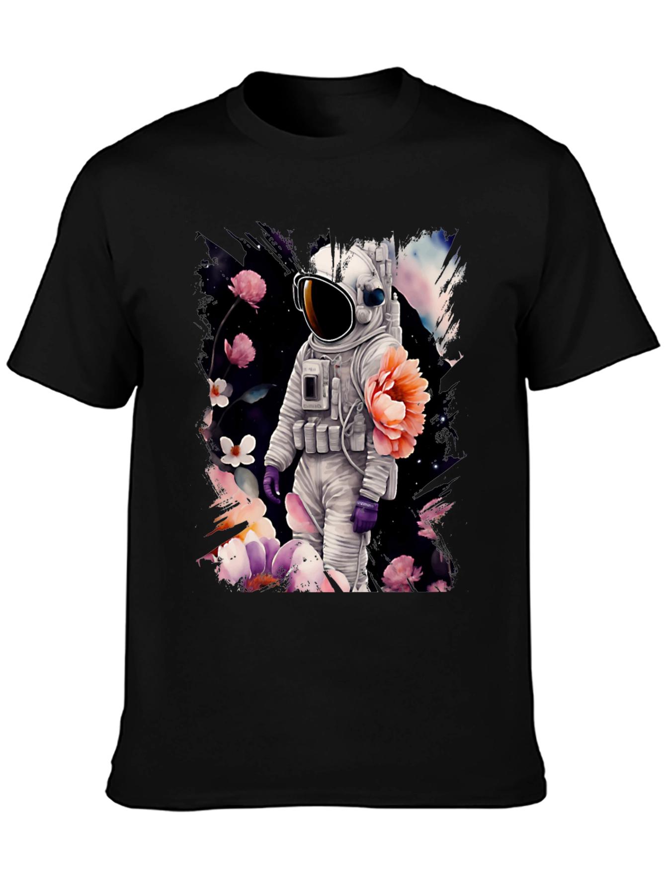 Black Astronaut Floral T-Shirt - Space & Nature Fusion view 3