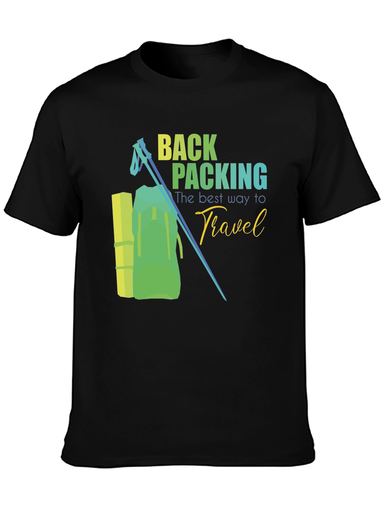 Black Backpacking Travel Graphic Tee - Outdoor Adventure Shirt view 3