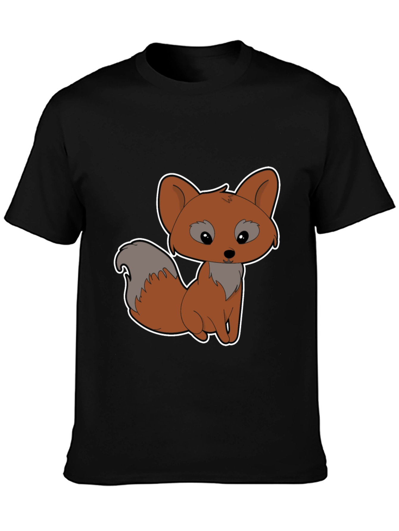 Black Cute Cartoon Fox Graphic Tee - Black Cotton Shirt view 3