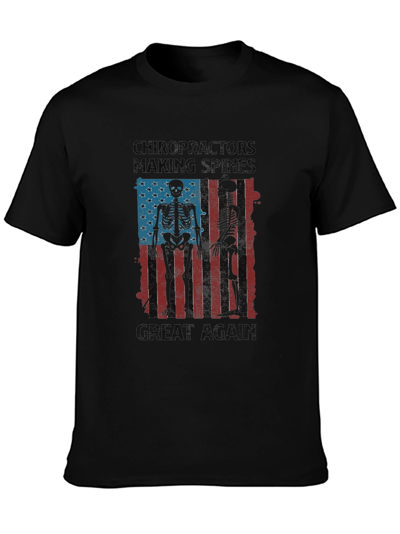 Black Chiropractor Skeleton American Flag T-Shirt view 3