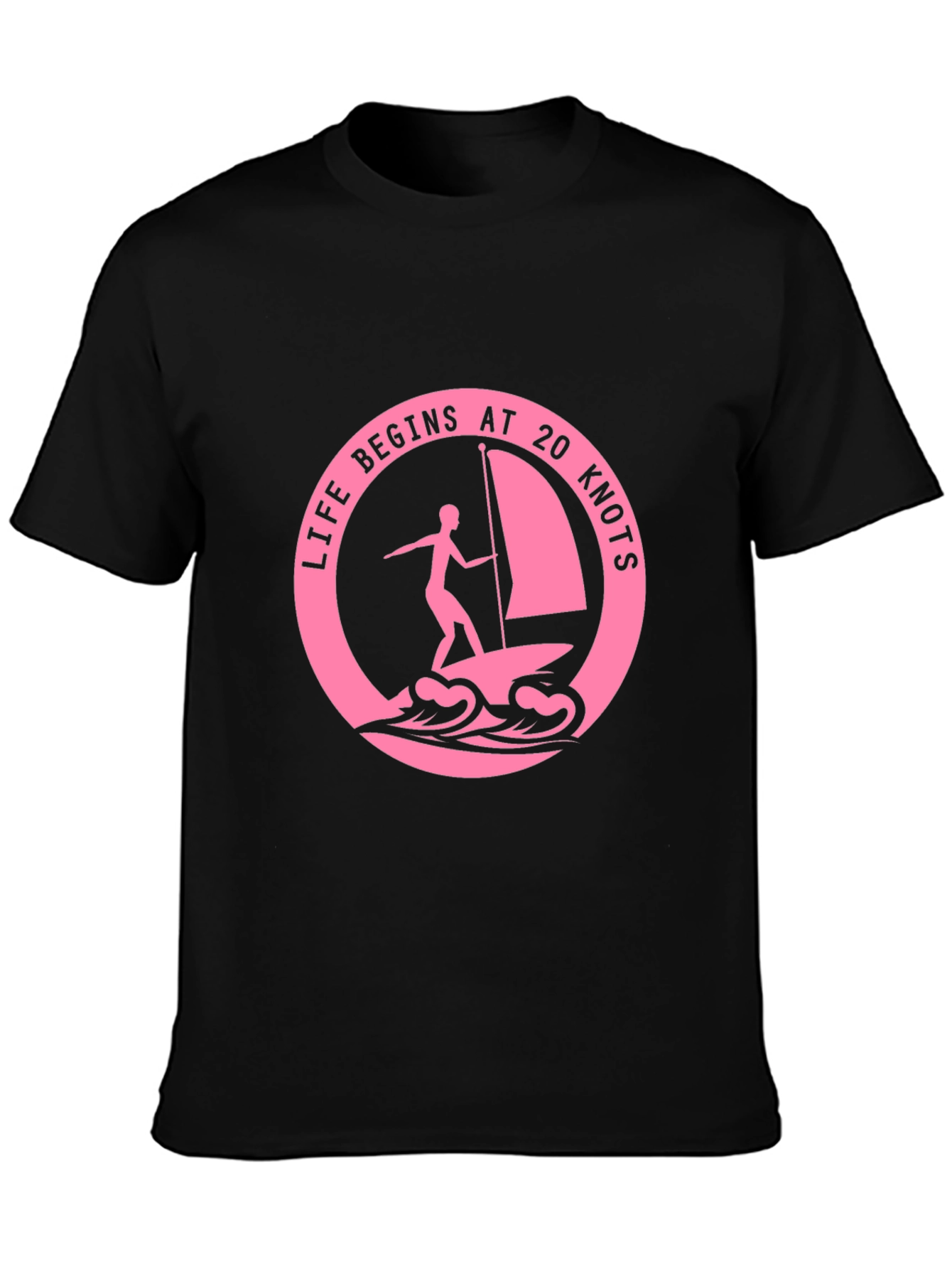 Black Life Begins at 20 Knots T-Shirt - Windsurfing Tee view 3