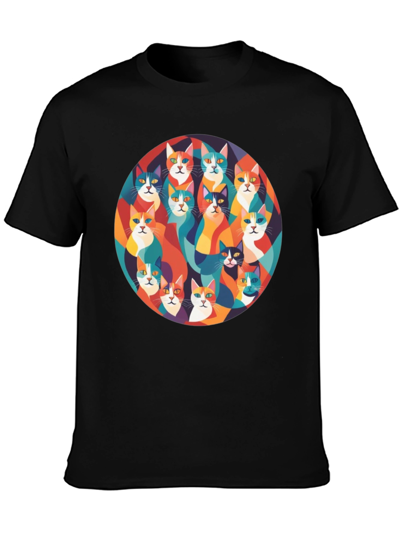 Black Colorful Cats Graphic T-Shirt view 3