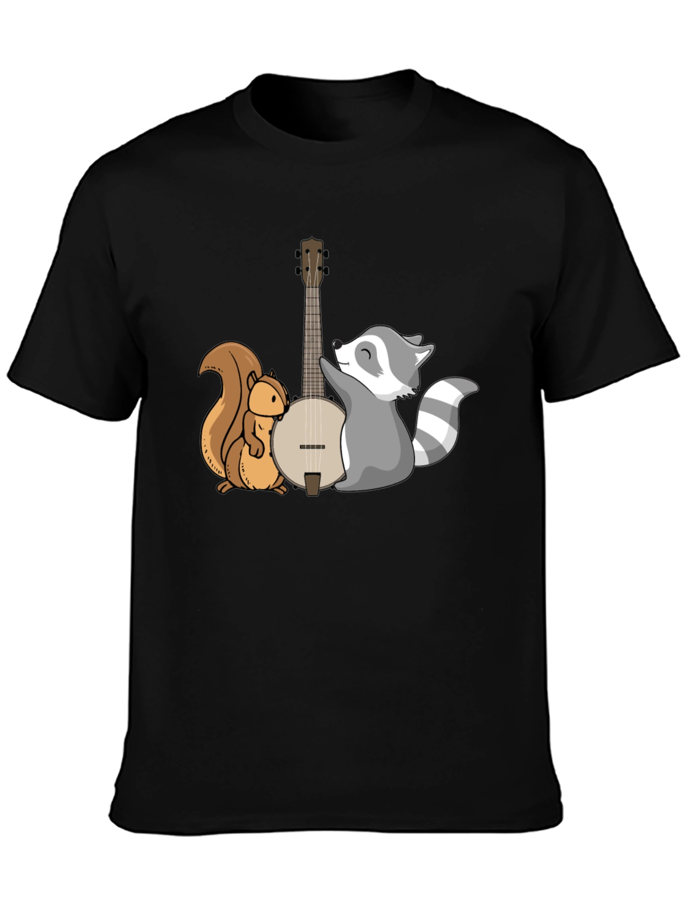 Black Squirrel and Raccoon Banjo Graphic Tee view 3
