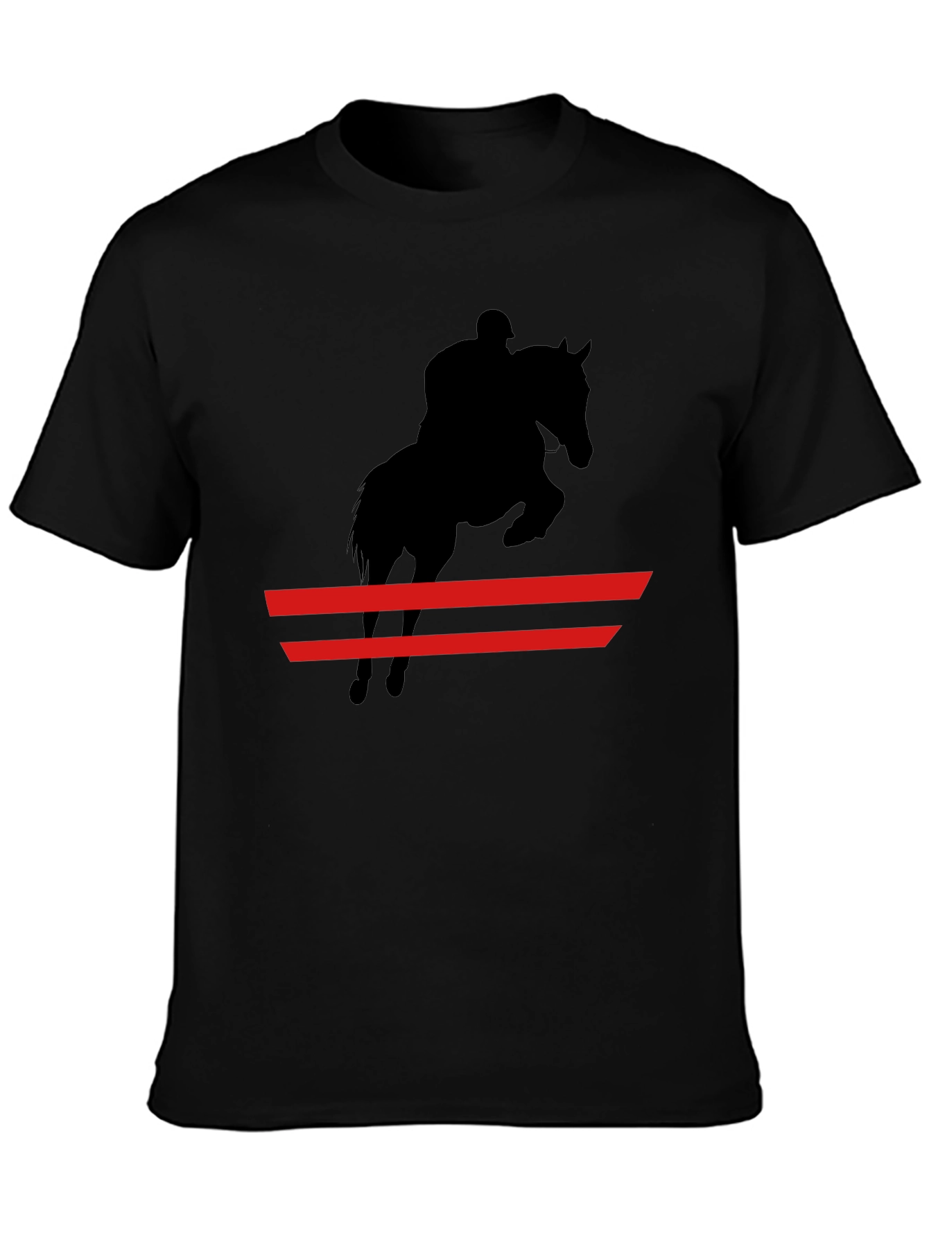 Black Equestrian Black T-Shirt: Horse & Rider Jumping view 3