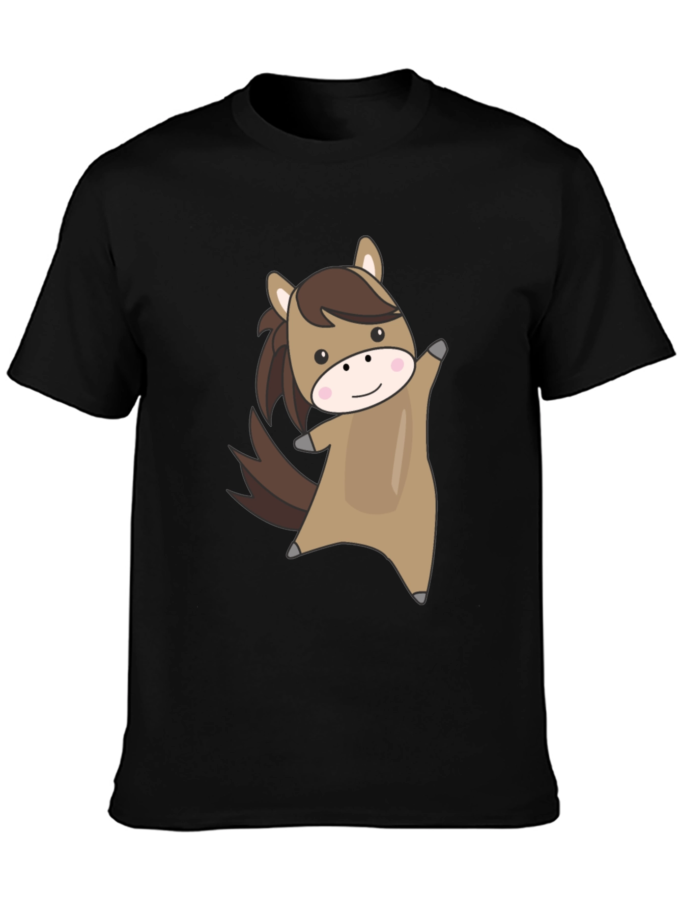Black Cute Cartoon Horse Graphic Black T-Shirt view 3