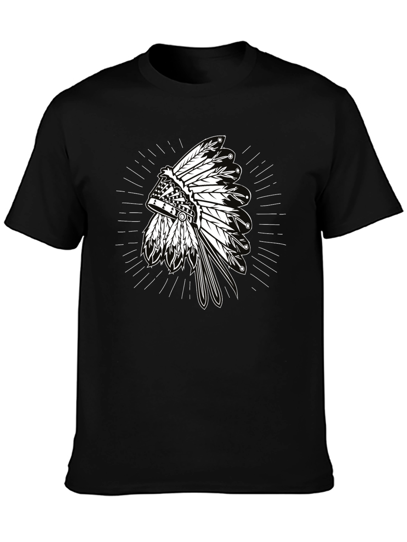 Black Native American Headdress Graphic Black T-Shirt view 3