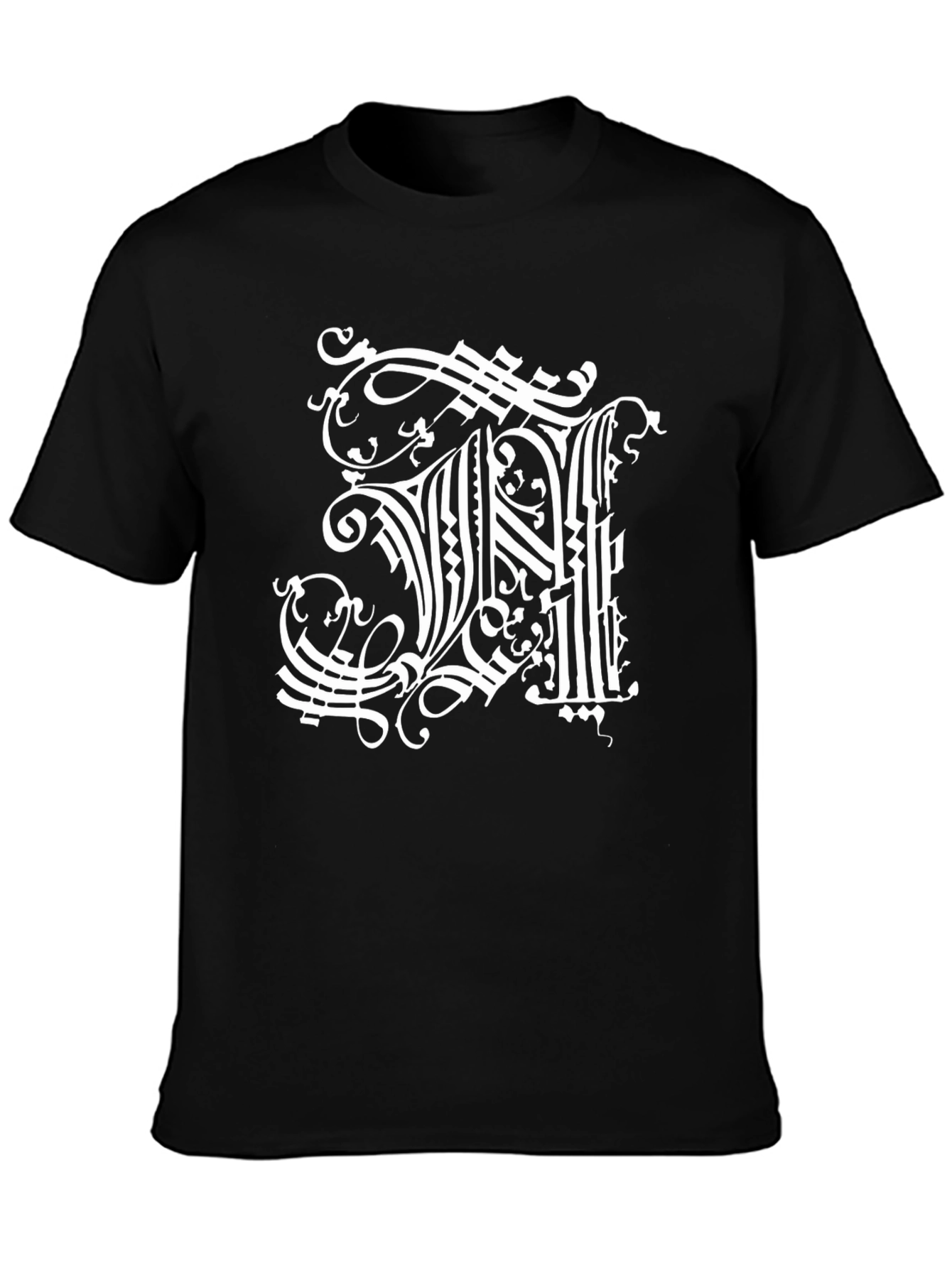 Black Ornate Initial 'H' Graphic Black T-Shirt view 3