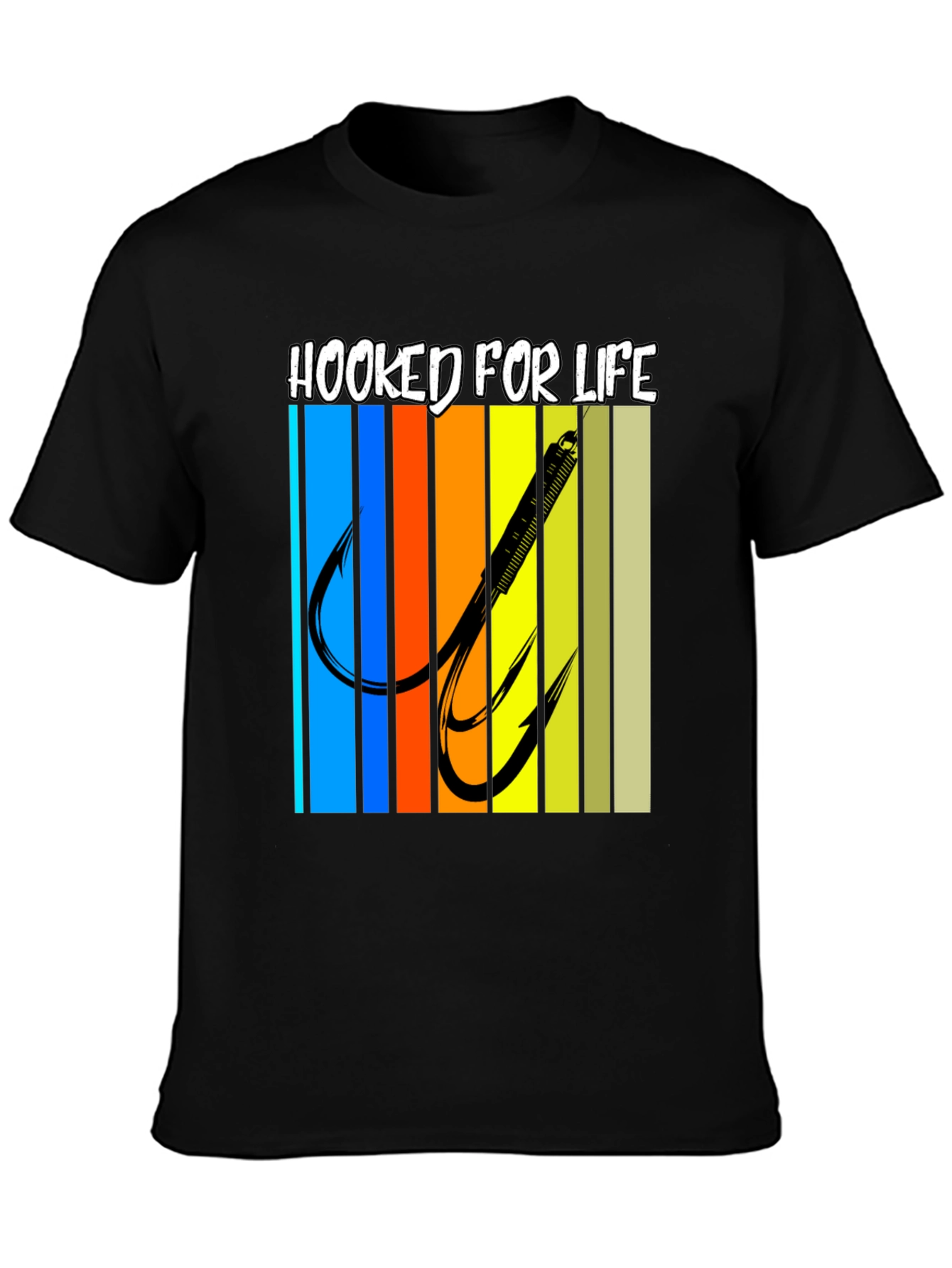 Black Hooked for Life Fishing T-Shirt view 3