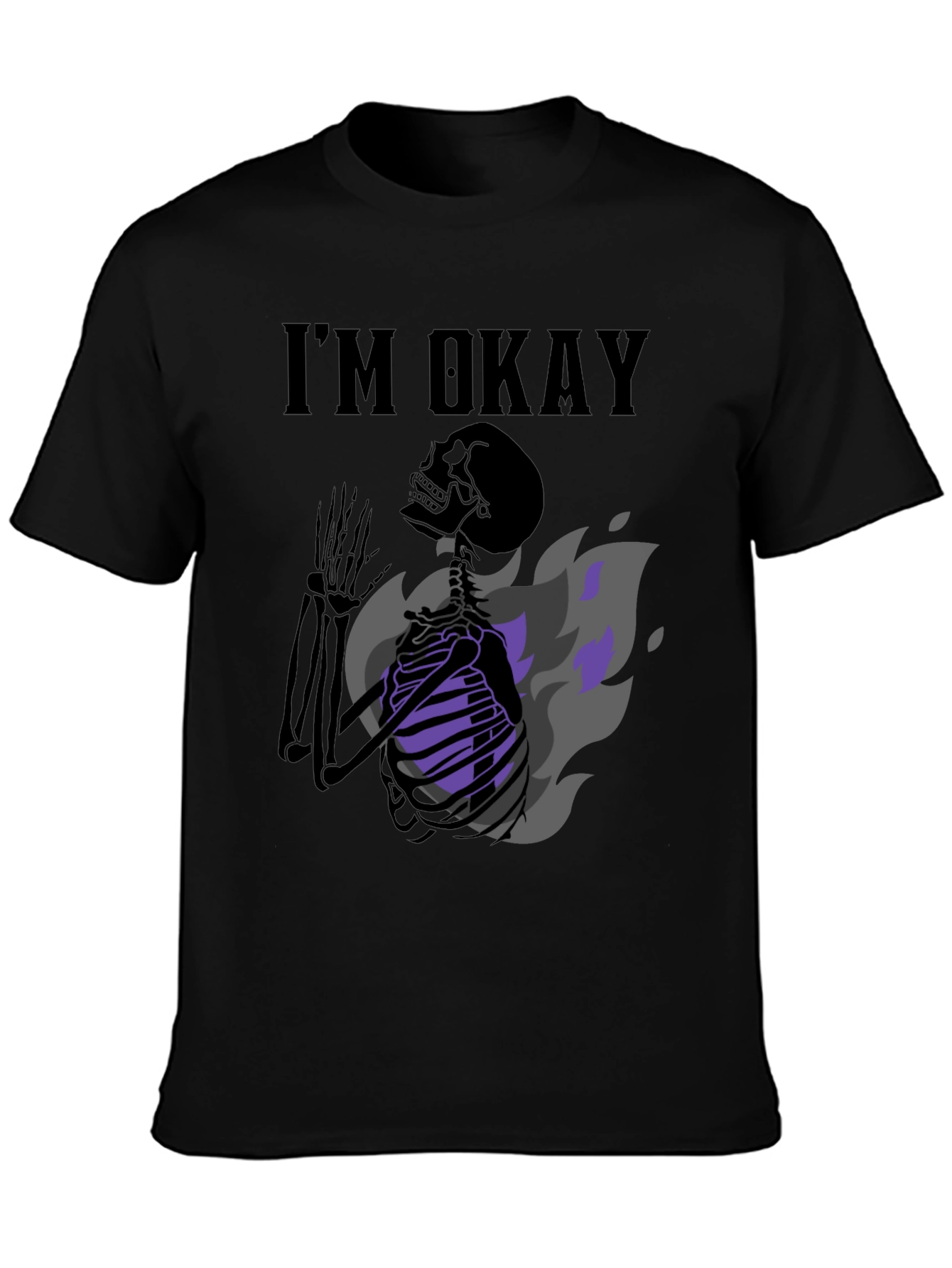 Black I'm Okay Skeleton Graphic Tee - Black view 3