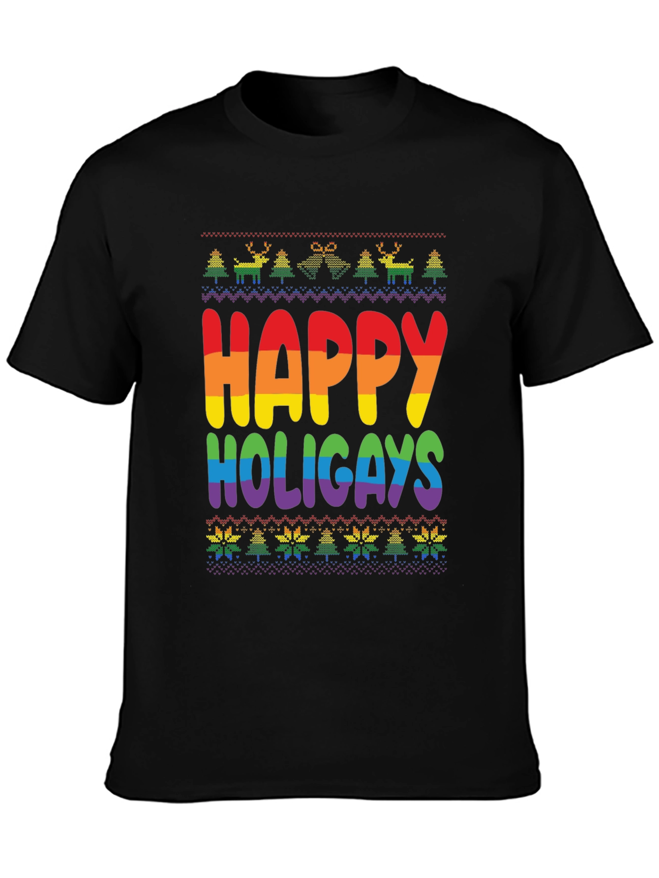 Black Happy Holigays Rainbow Knit T-Shirt view 3