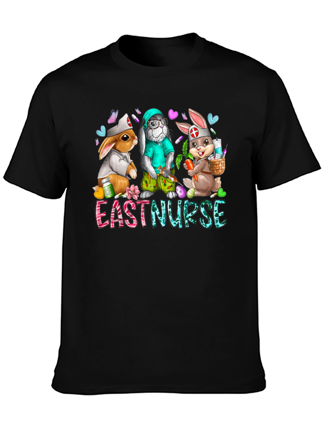 Black Easter Nurse Bunny T-Shirt view 3