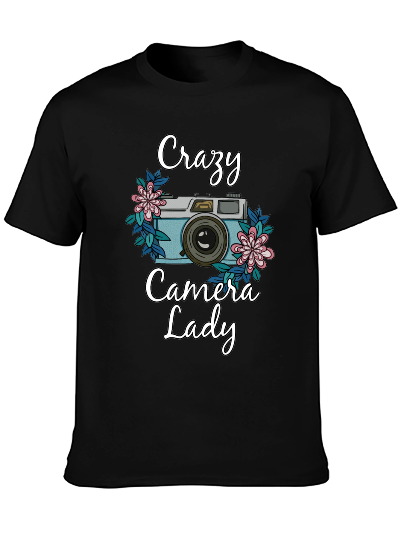 Black Crazy Camera Lady T-Shirt - Photography Lover Tee view 3