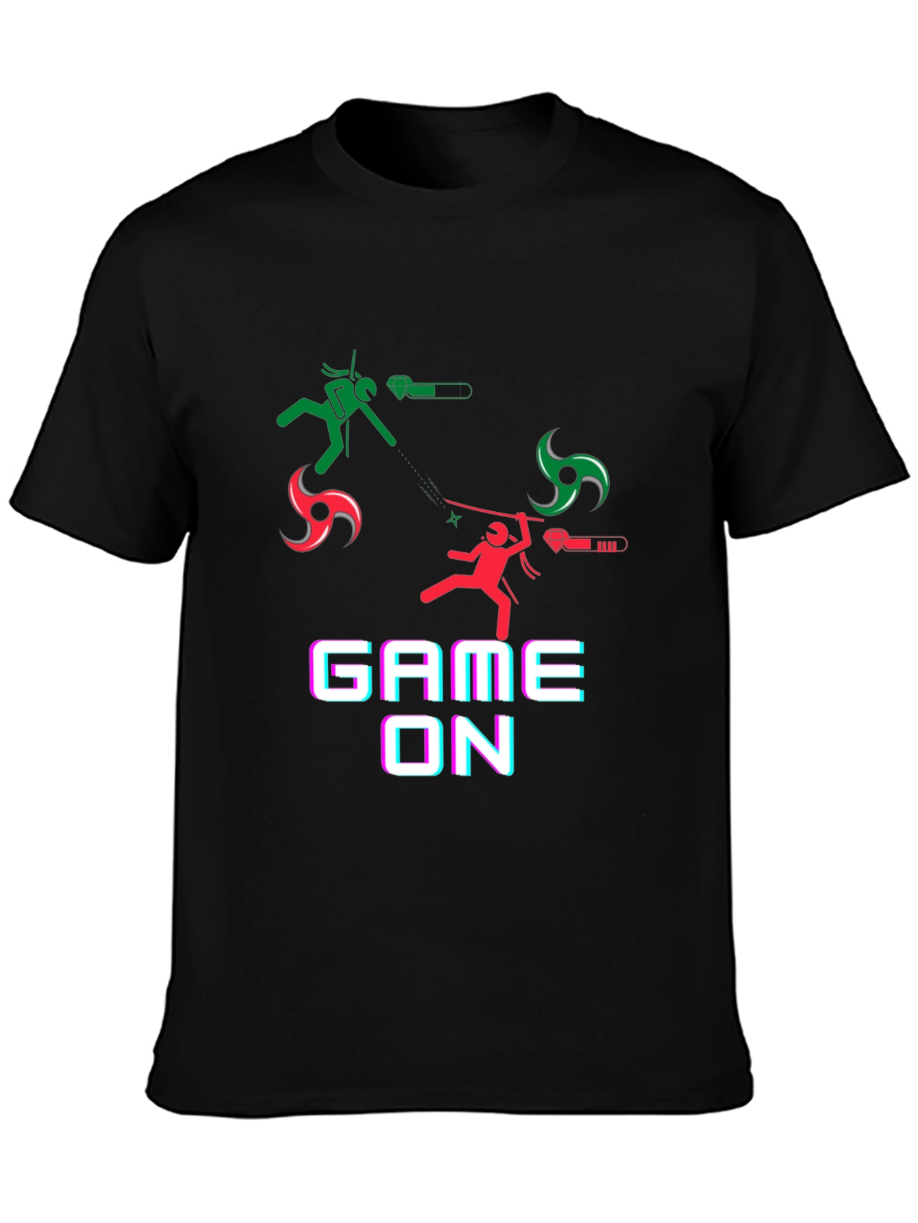 Black Game On Black T-Shirt - Ninja Stick Figure Design view 3