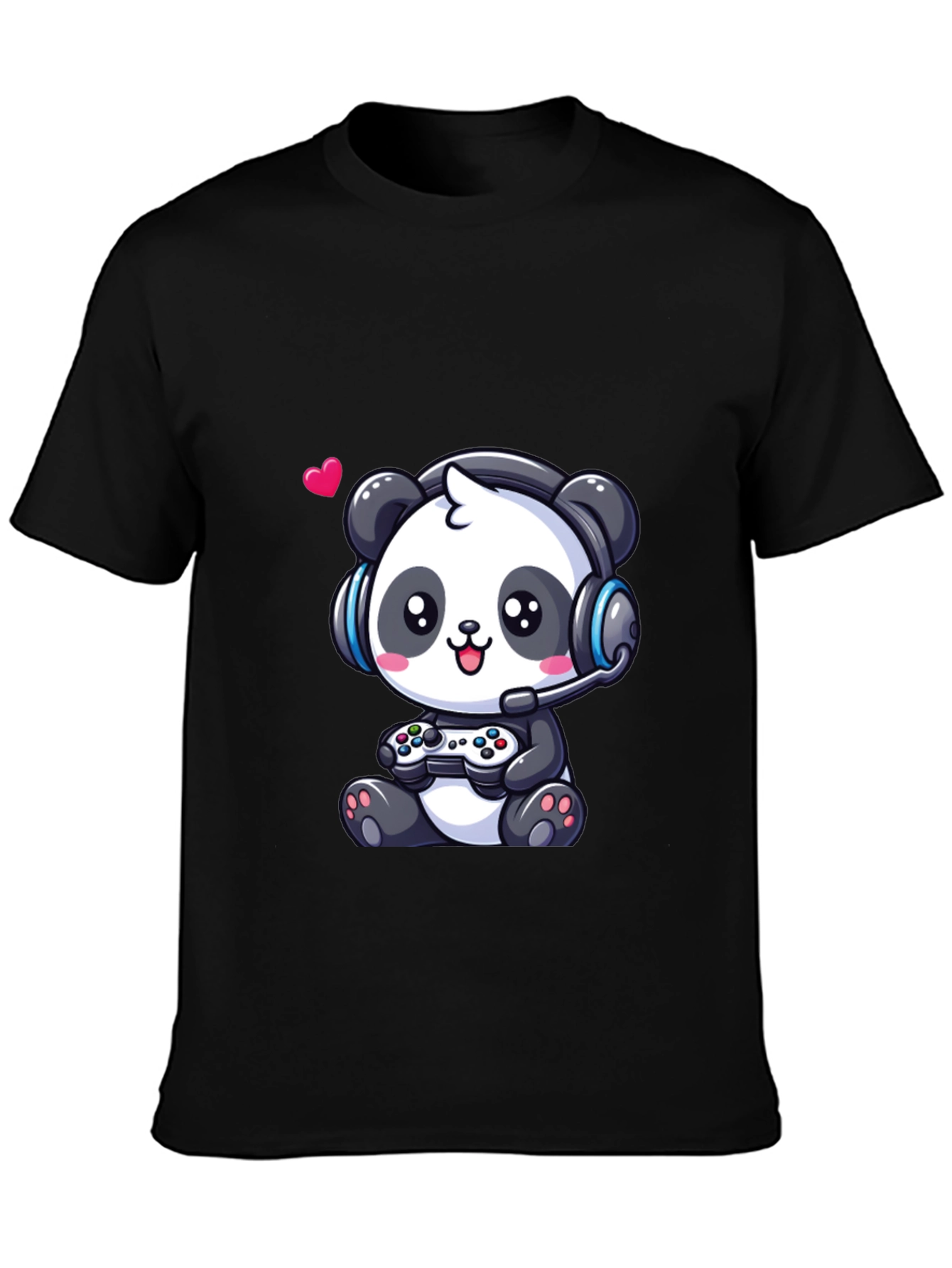 Black Gamer Panda T-Shirt - Cute Gaming Design view 3