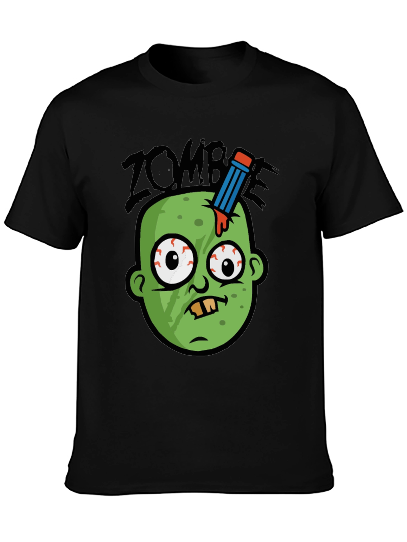 Black Zombie Pencil Head Men's Graphic Tee view 3