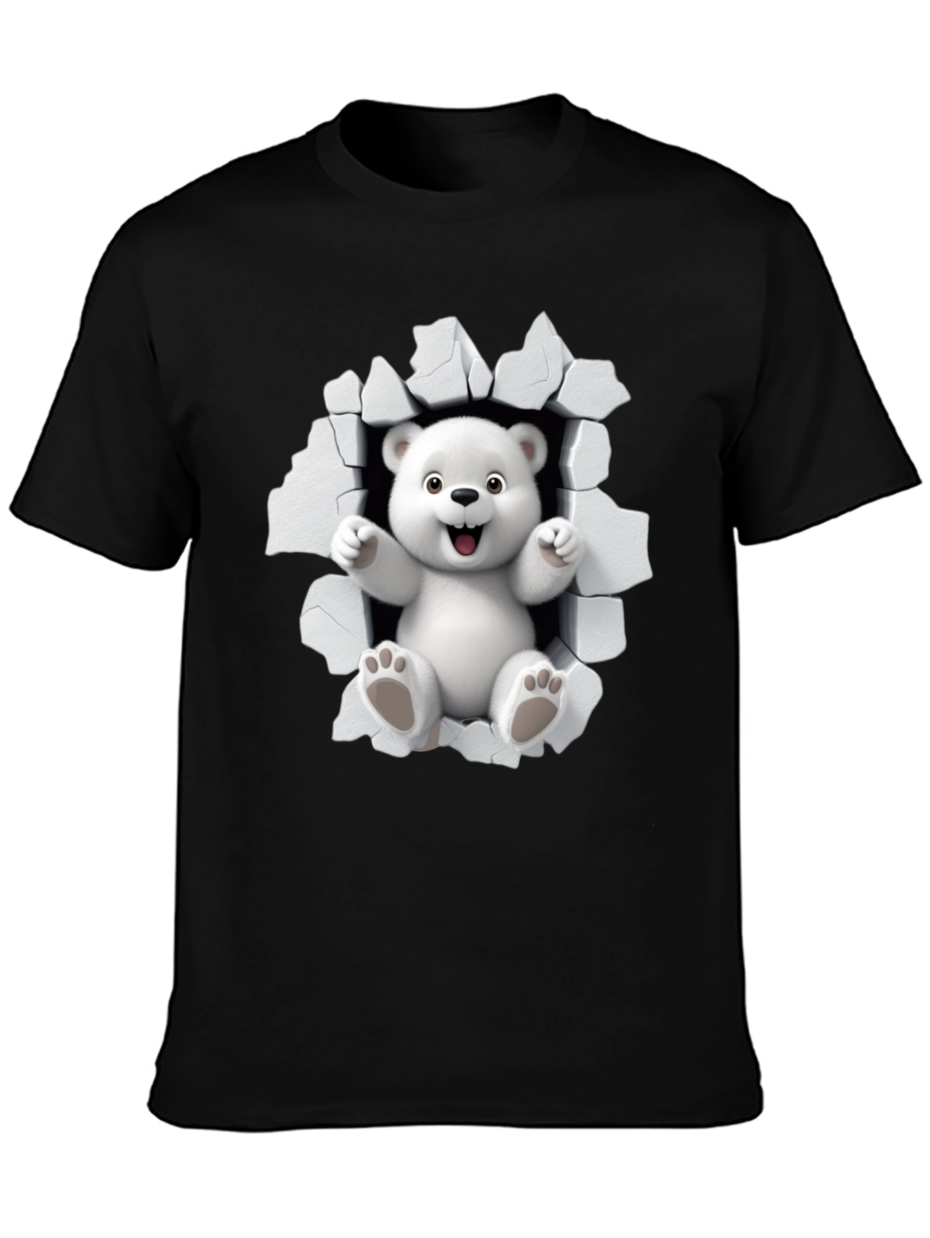 Black Cute Polar Bear 3D Graphic Black T-Shirt view 3