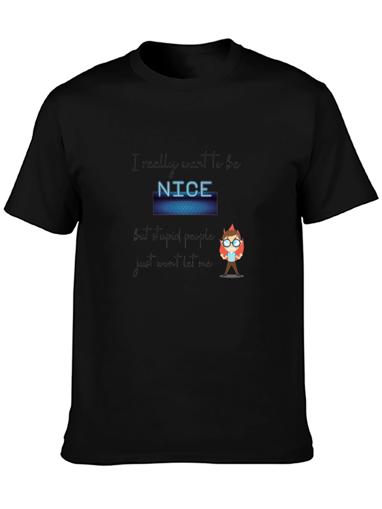 Black Funny "Nice" Graphic Print Black Tee view 3