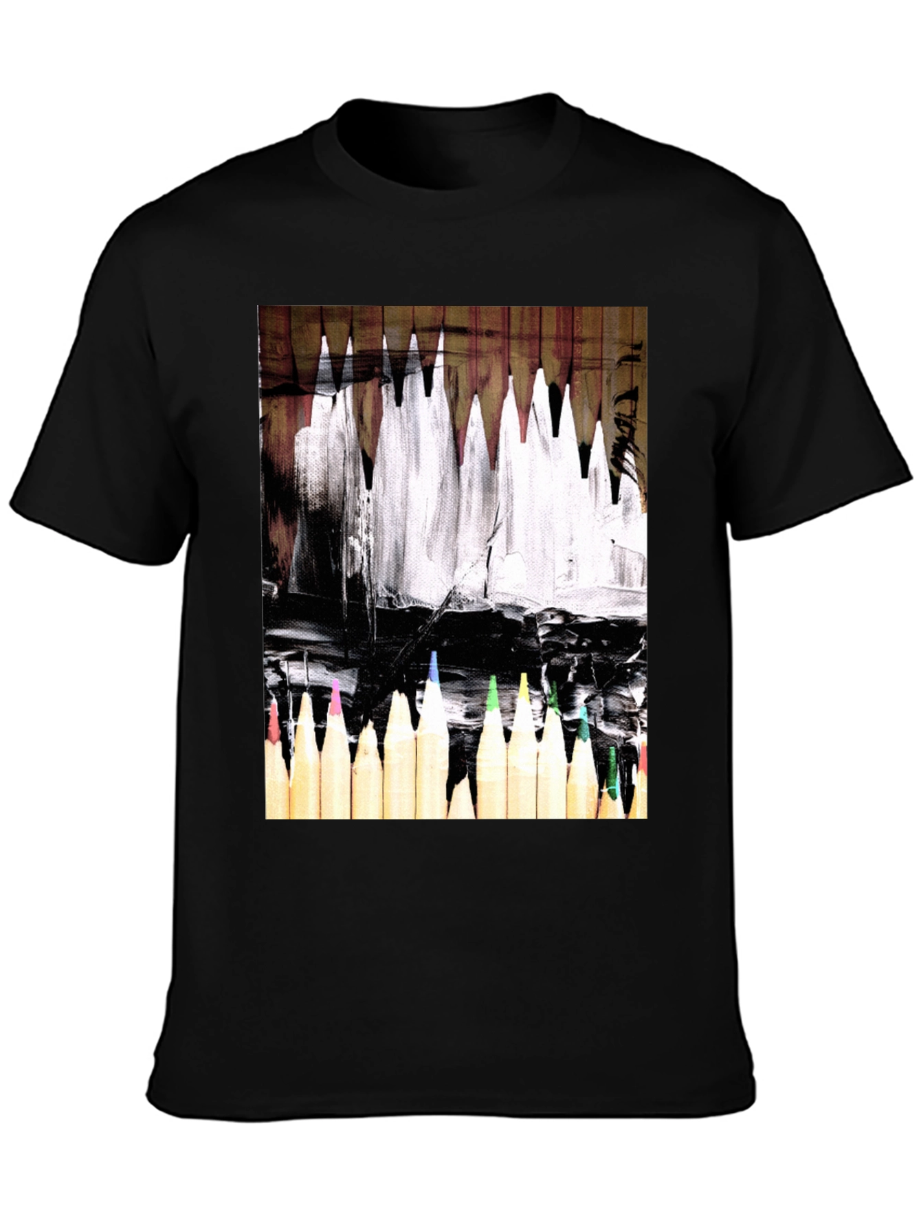 Black Artistic Color Pencil Graphic Tee - Black view 3