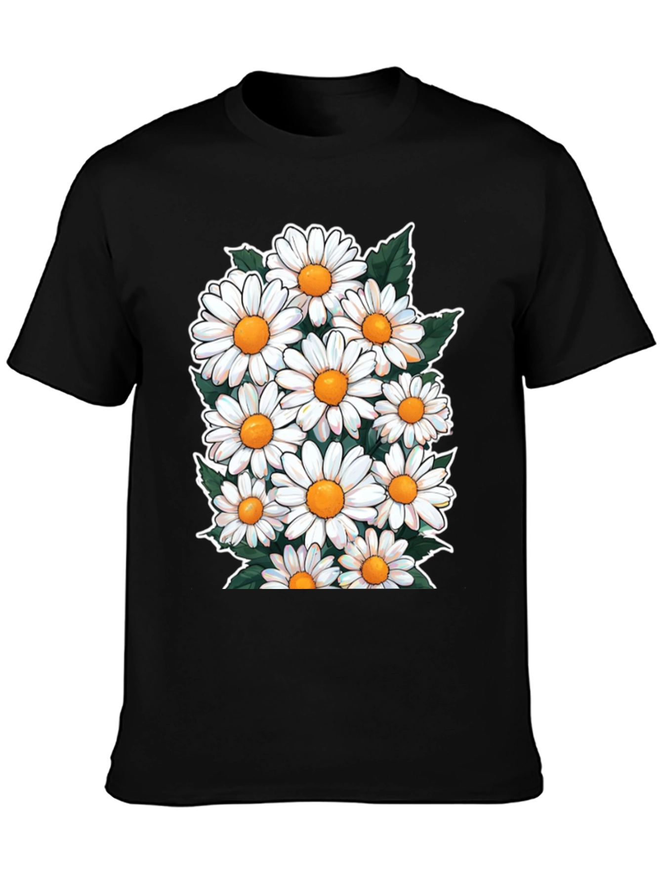 Black Daisy Flower Graphic T-Shirt - Floral Crew Neck Tee view 3