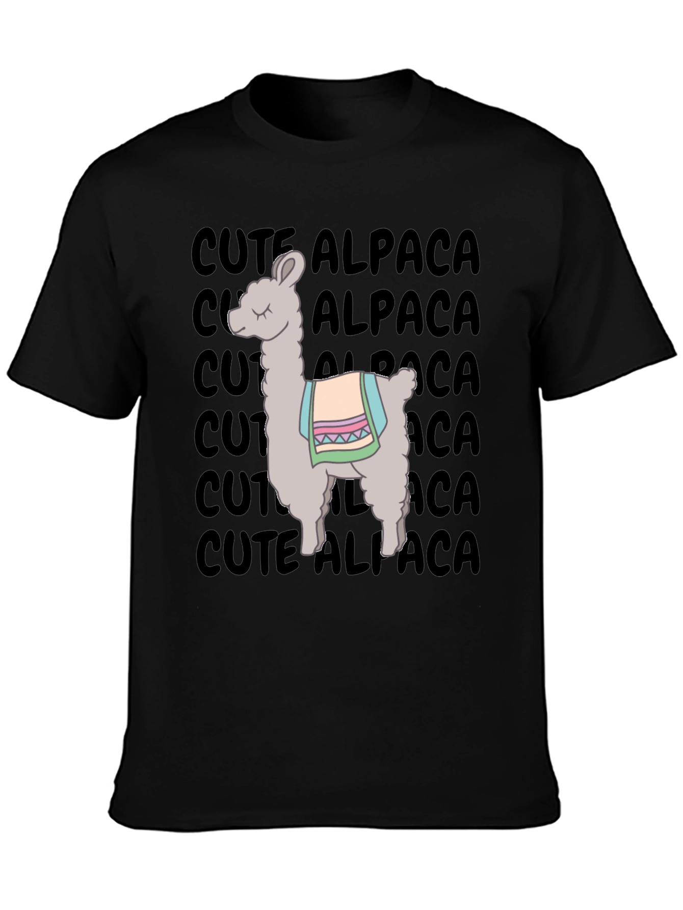 Black Cute Alpaca Graphic T-Shirt - Unisex Black Tee view 3