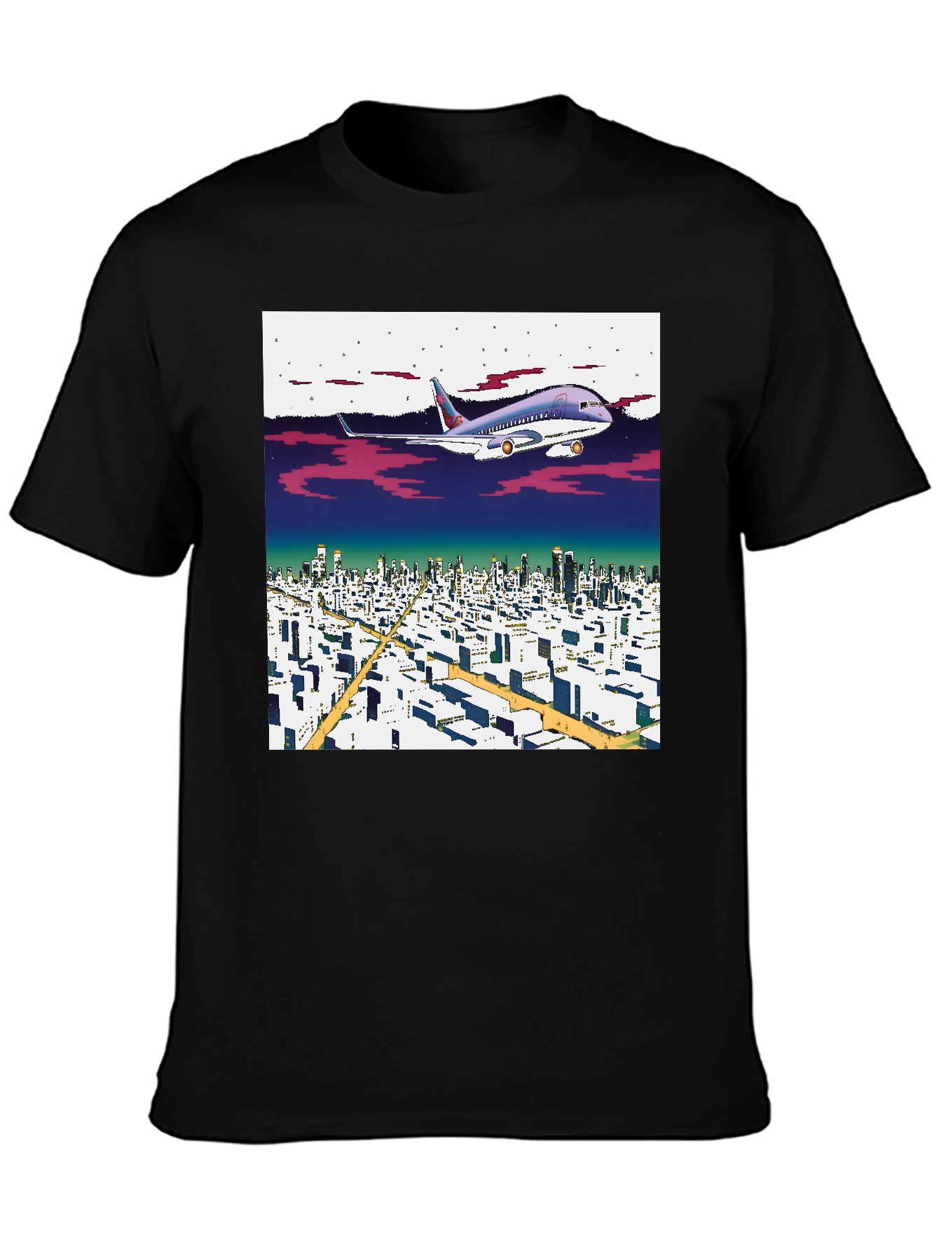 Black Retro Plane Over City T-Shirt view 3