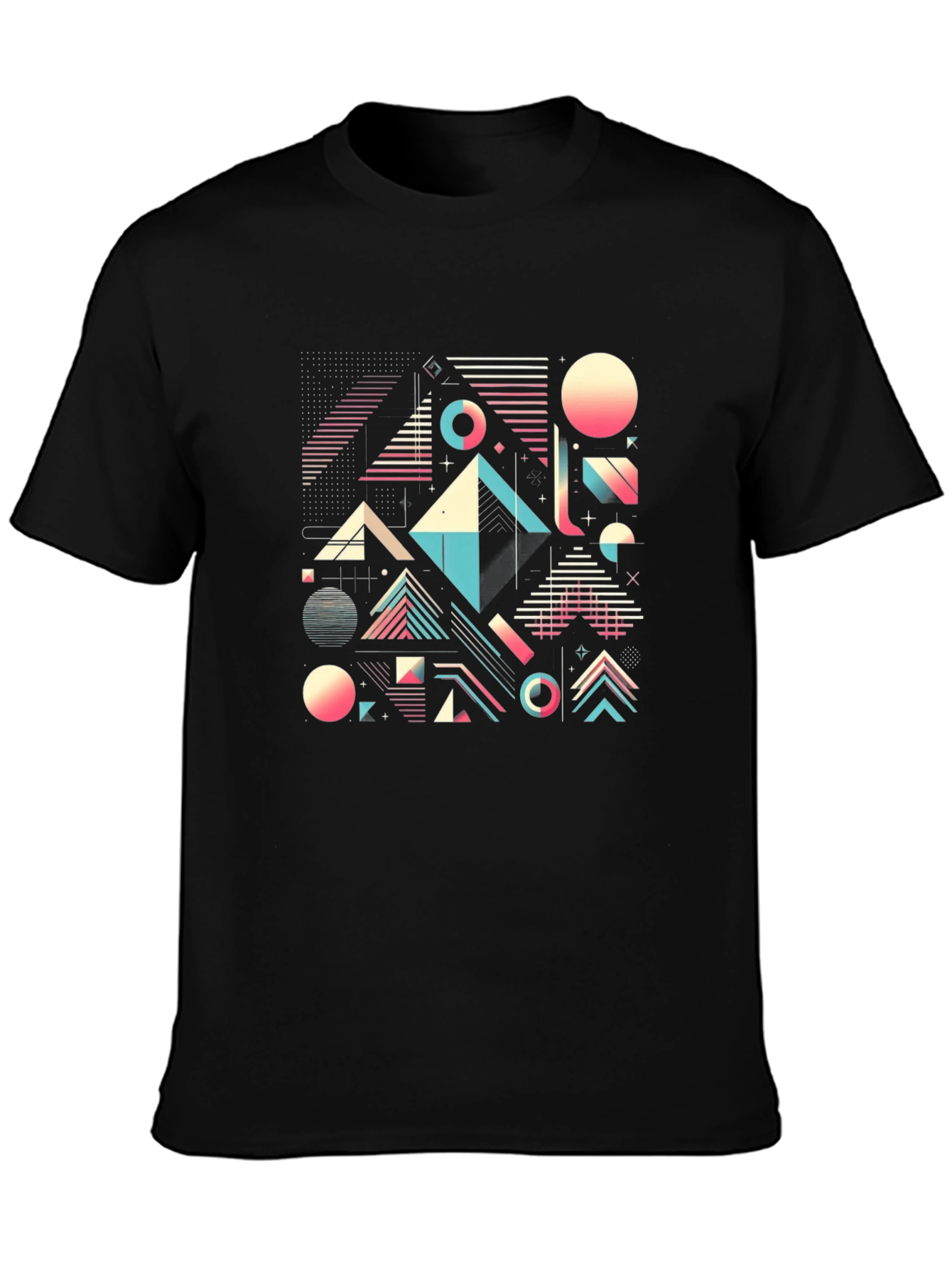 Black Geometric Retro T-Shirt - Abstract 80s Design view 3